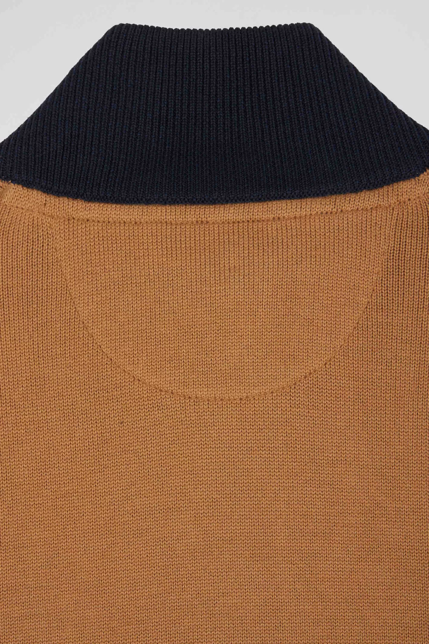 Eden Park Regular camel embroidered semi-zipped colorblock cotton jumper< Sweaters