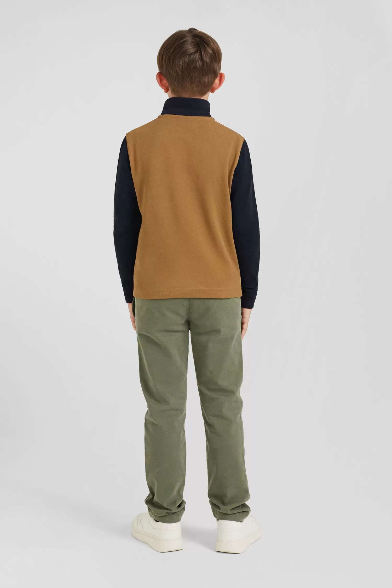 Eden Park Regular camel long-sleeved cotton piqué polo shirt with tricolour jacquard collar<Kids Kids