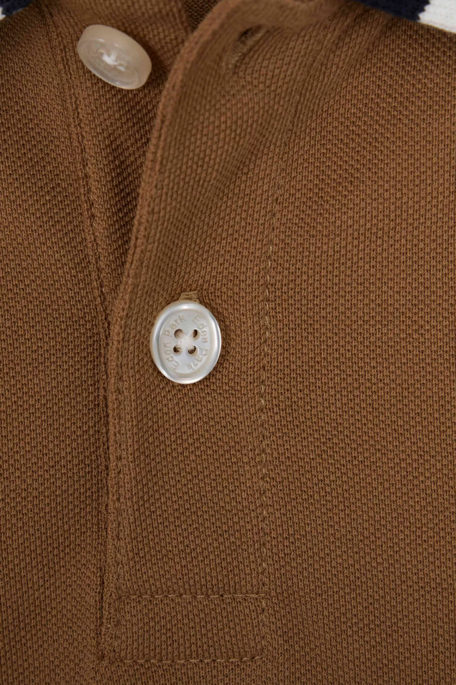 Eden Park Regular camel long-sleeved cotton piqué polo shirt with tricolour jacquard collar<Kids Kids
