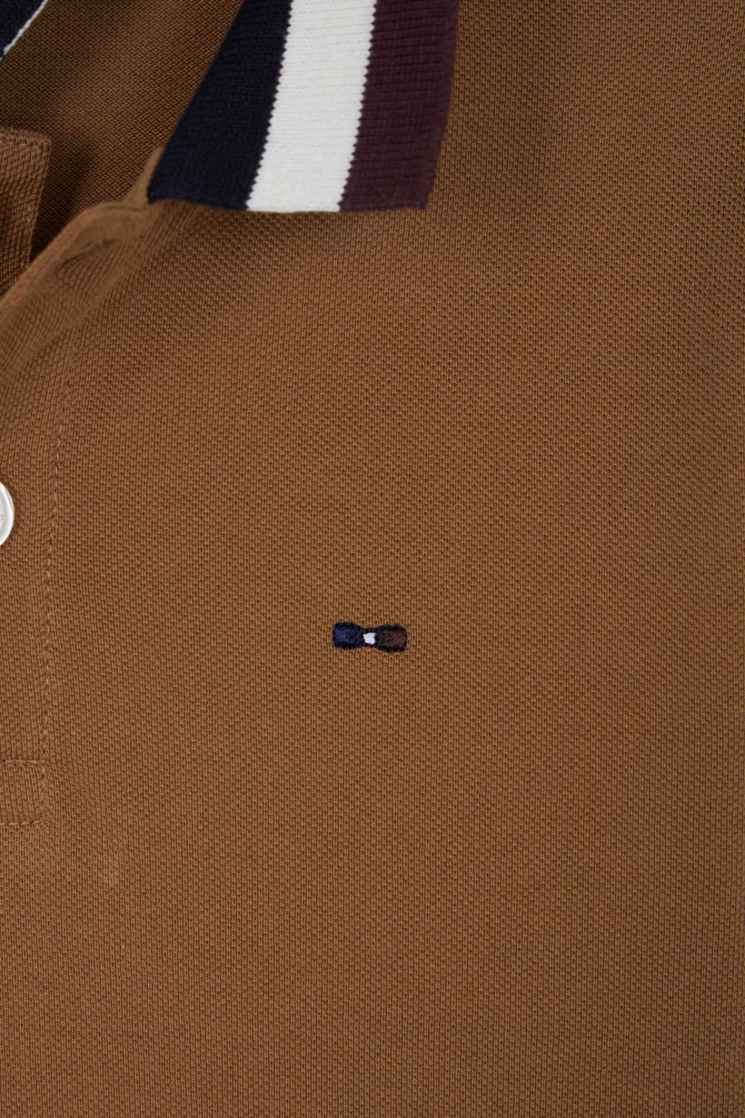 Eden Park Regular camel long-sleeved cotton piqué polo shirt with tricolour jacquard collar<Kids Kids