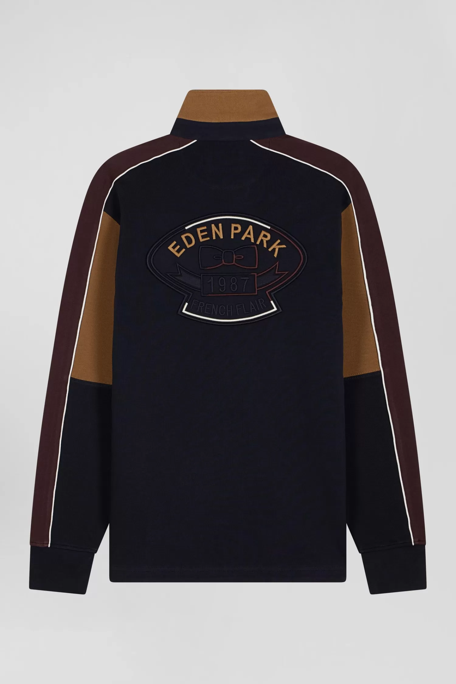 Eden Park Regular camel long-sleeved cotton rugby shirt with back embroidery and piping< Rugby Shirts