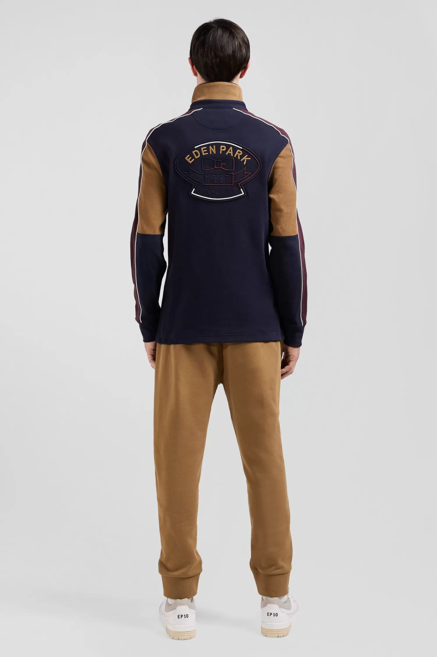 Eden Park Regular camel long-sleeved cotton rugby shirt with back embroidery and piping< Rugby Shirts