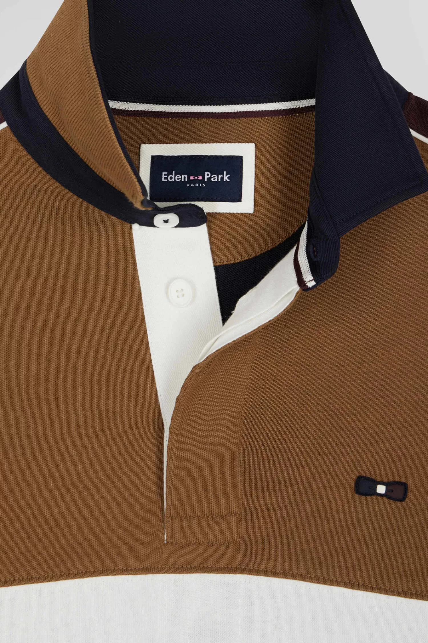 Eden Park Regular camel long-sleeved cotton rugby shirt with back embroidery and piping< Rugby Shirts