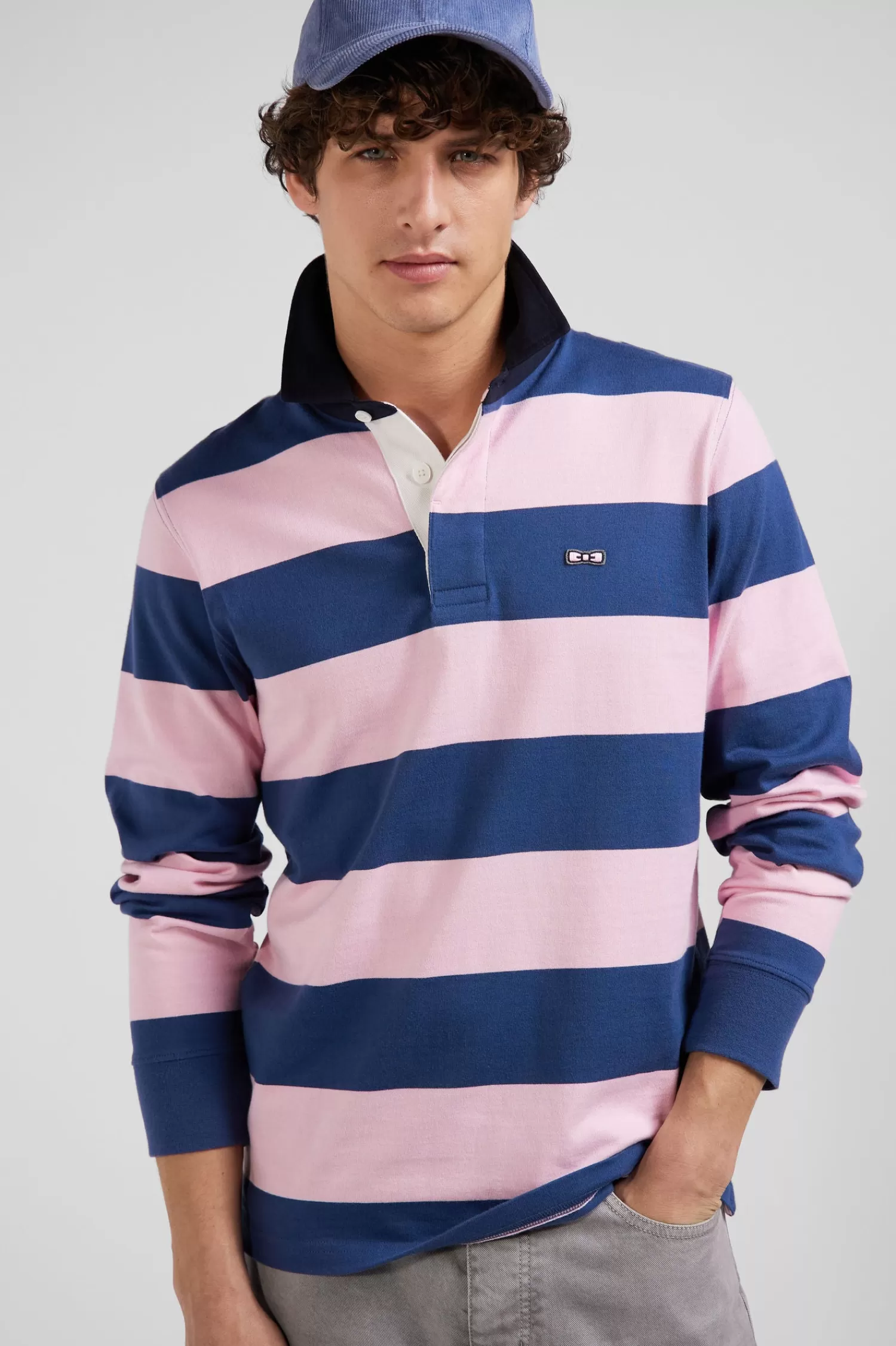 Eden Park Regular dark blue long-sleeved colourblock cotton rugby shirt with back 10 embroidery< Rugby Shirts