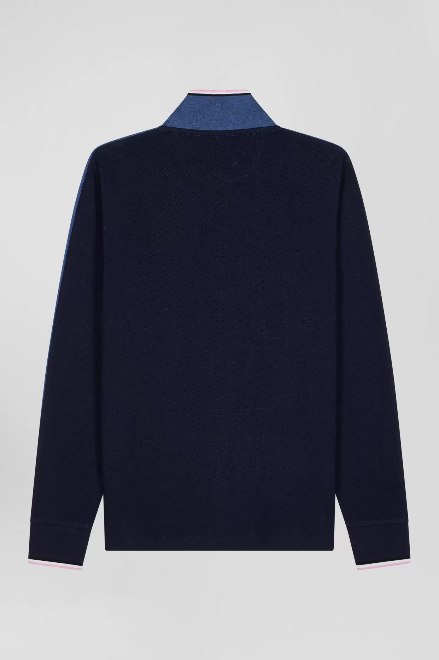 Eden Park Regular dark blue long-sleeved cotton piqué polo shirt with tricolor details< Polos