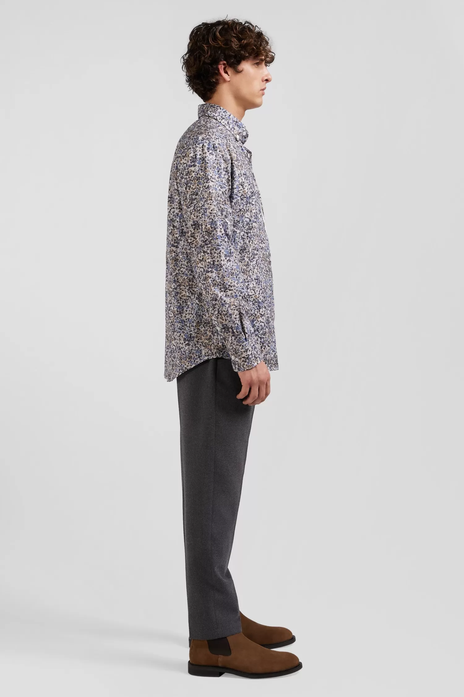 Eden Park Regular ecru cotton poplin shirt with micro floral print< Shirts