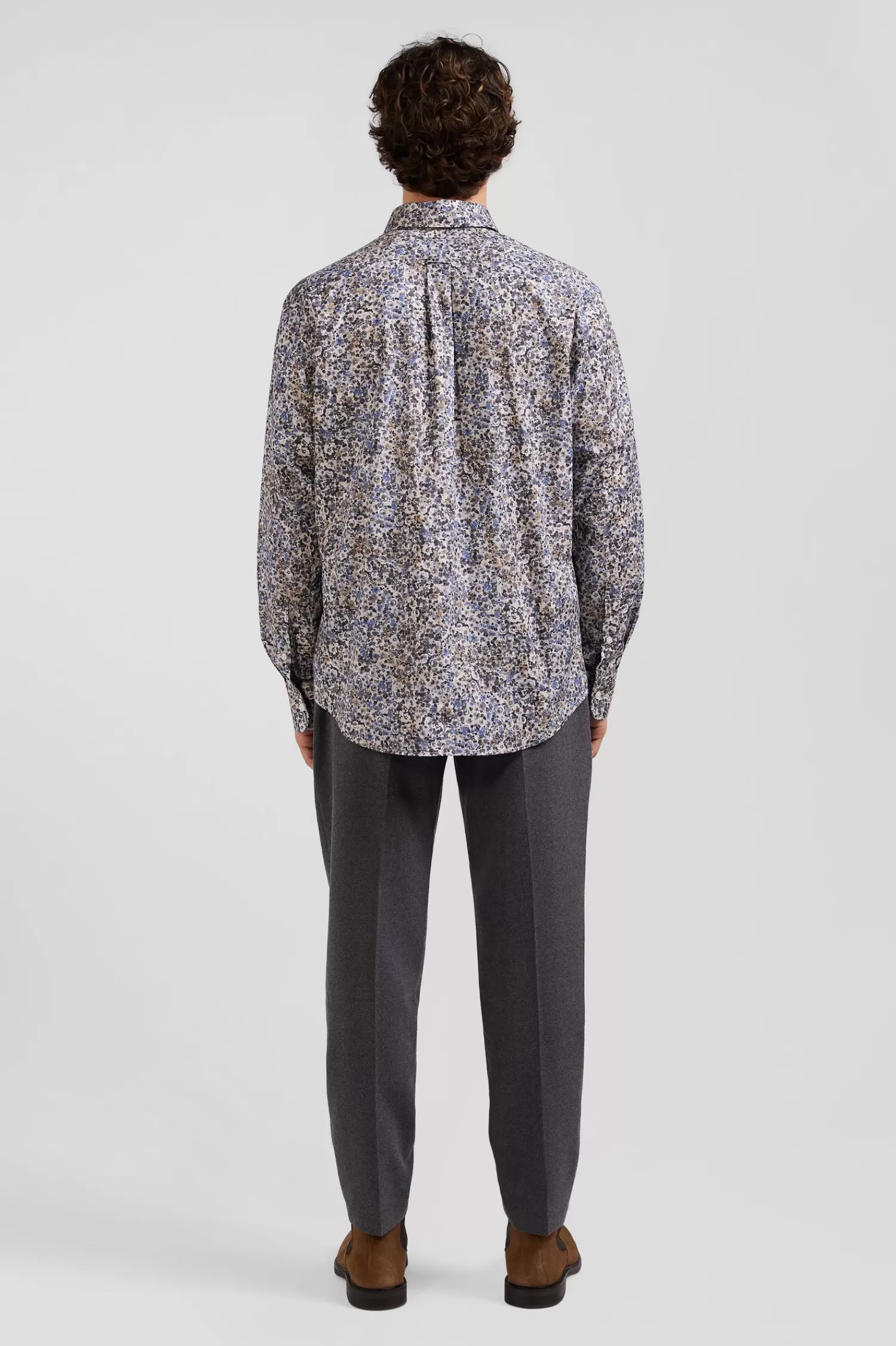 Eden Park Regular ecru cotton poplin shirt with micro floral print< Shirts