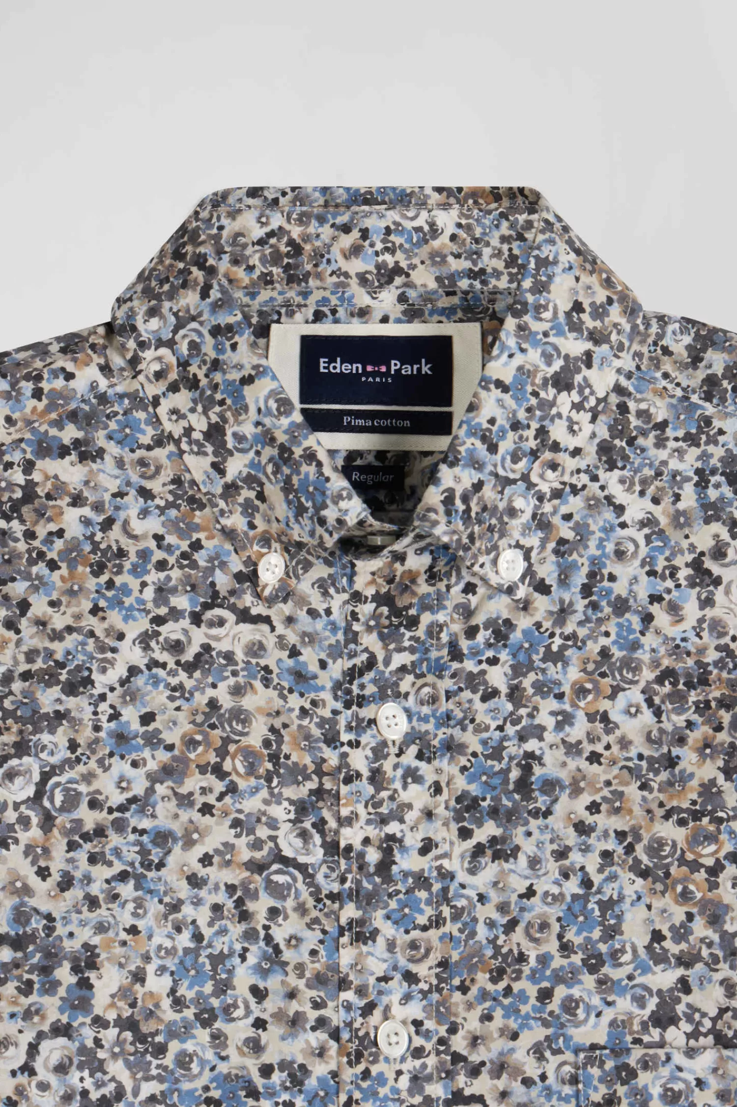 Eden Park Regular ecru cotton poplin shirt with micro floral print< Shirts