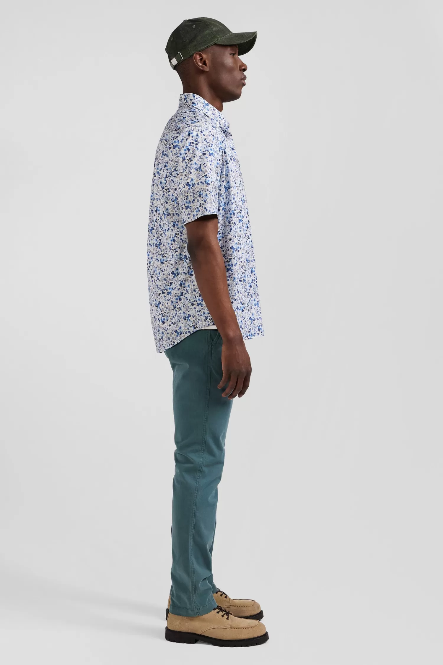 Eden Park Regular ecru cotton short-sleeved shirt with micro floral print< Short-sleeved Shirts