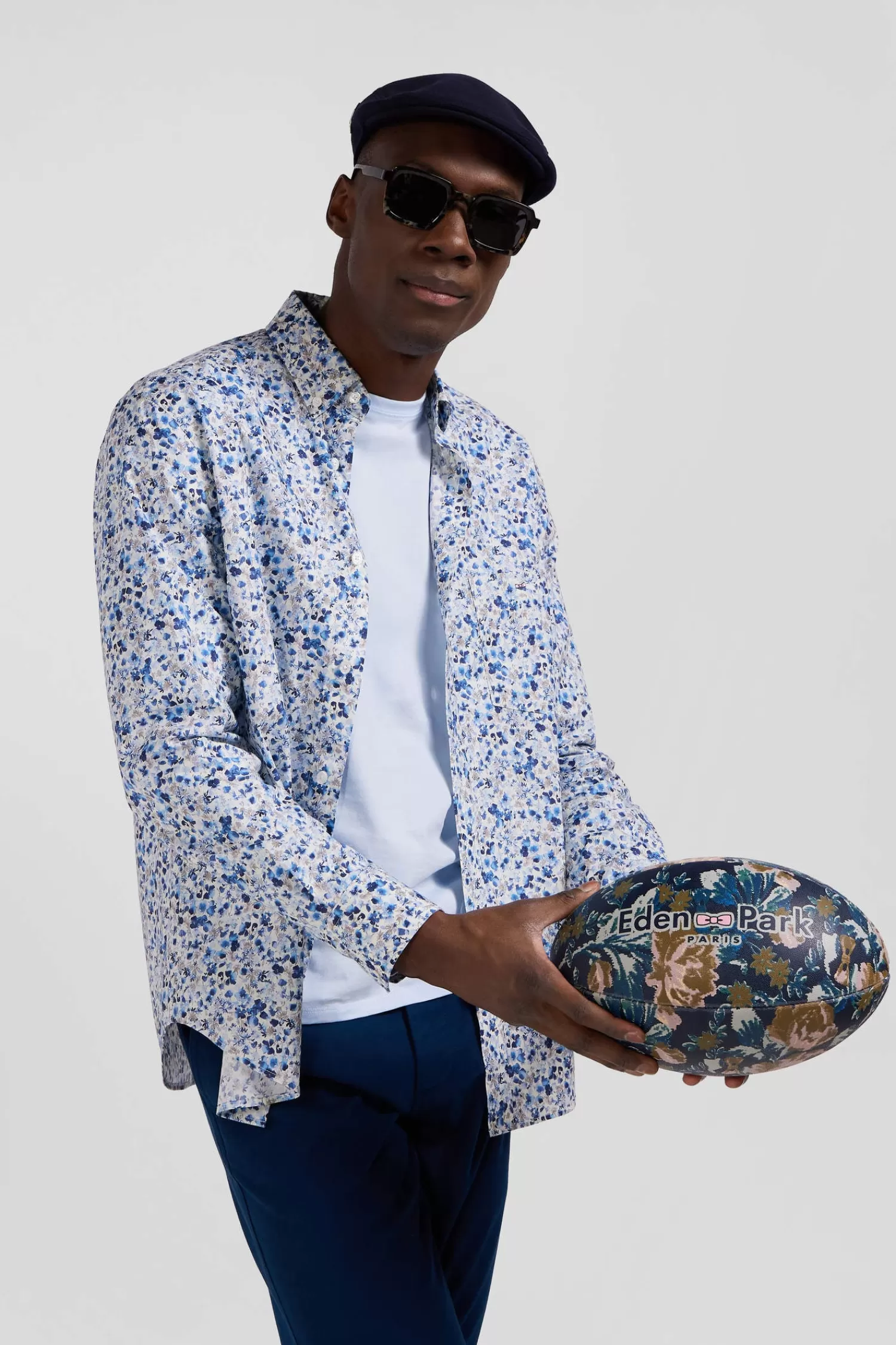 Eden Park Regular ecru Pima cotton poplin shirt micro floral print< Shirts