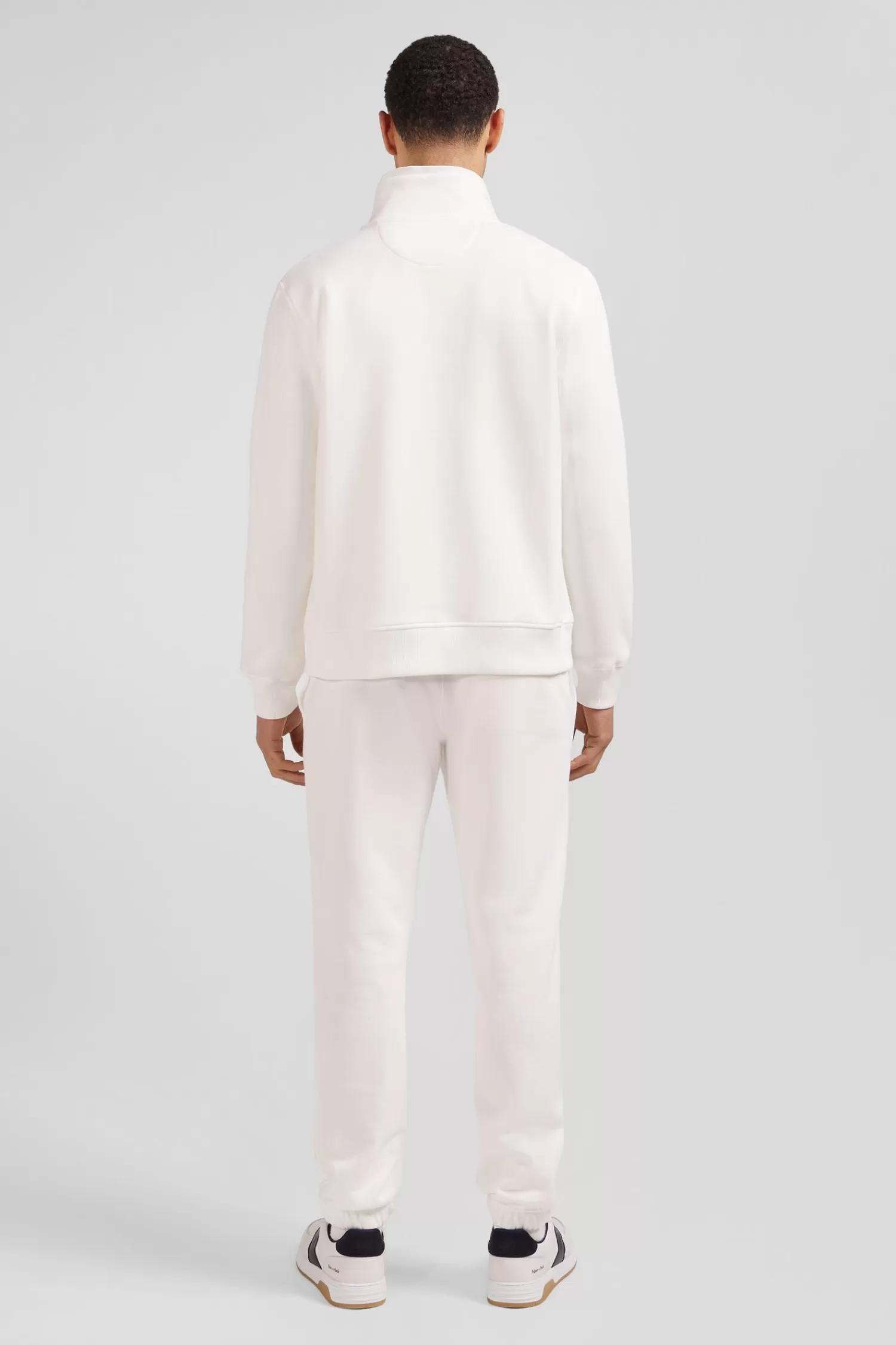 Eden Park Regular ecru zipped brushed cotton fleece sweatshirt with high top collar< Sweatshirts