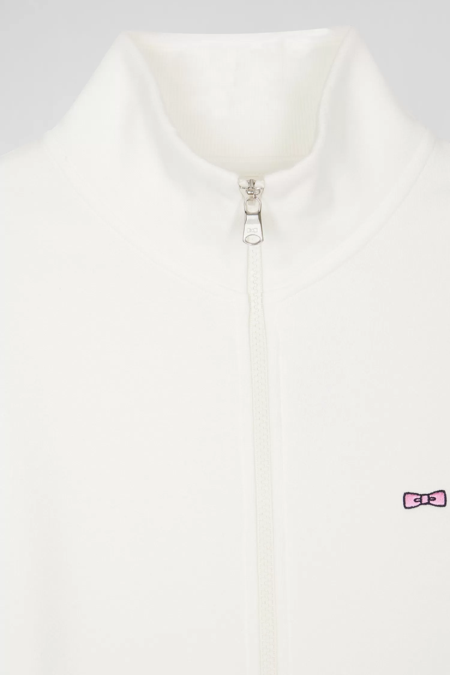 Eden Park Regular ecru zipped brushed cotton fleece sweatshirt with high top collar< Sweatshirts