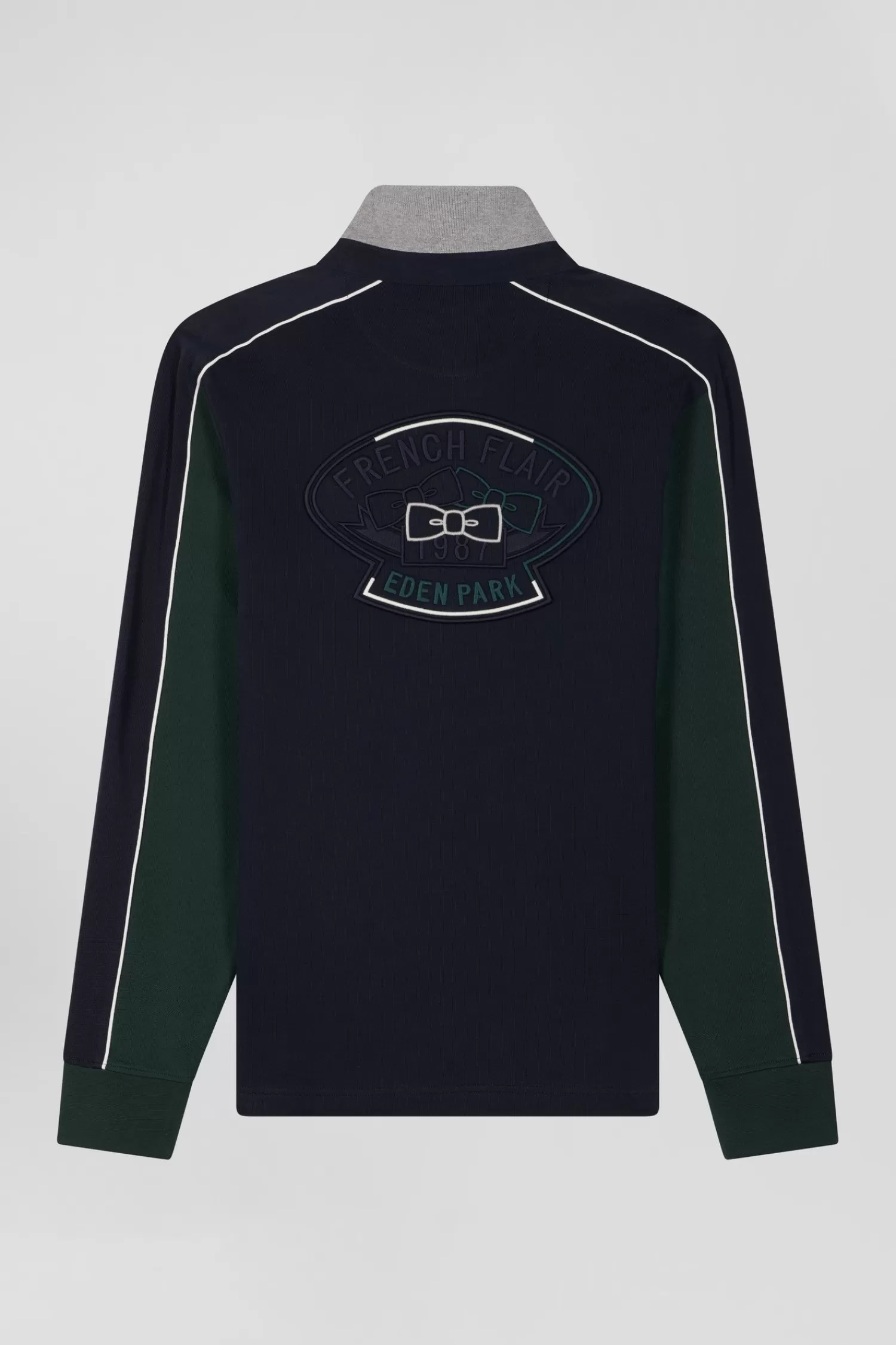Eden Park Regular green and navy blue colorblock long-sleeved cotton rugby shirt< Rugby Shirts