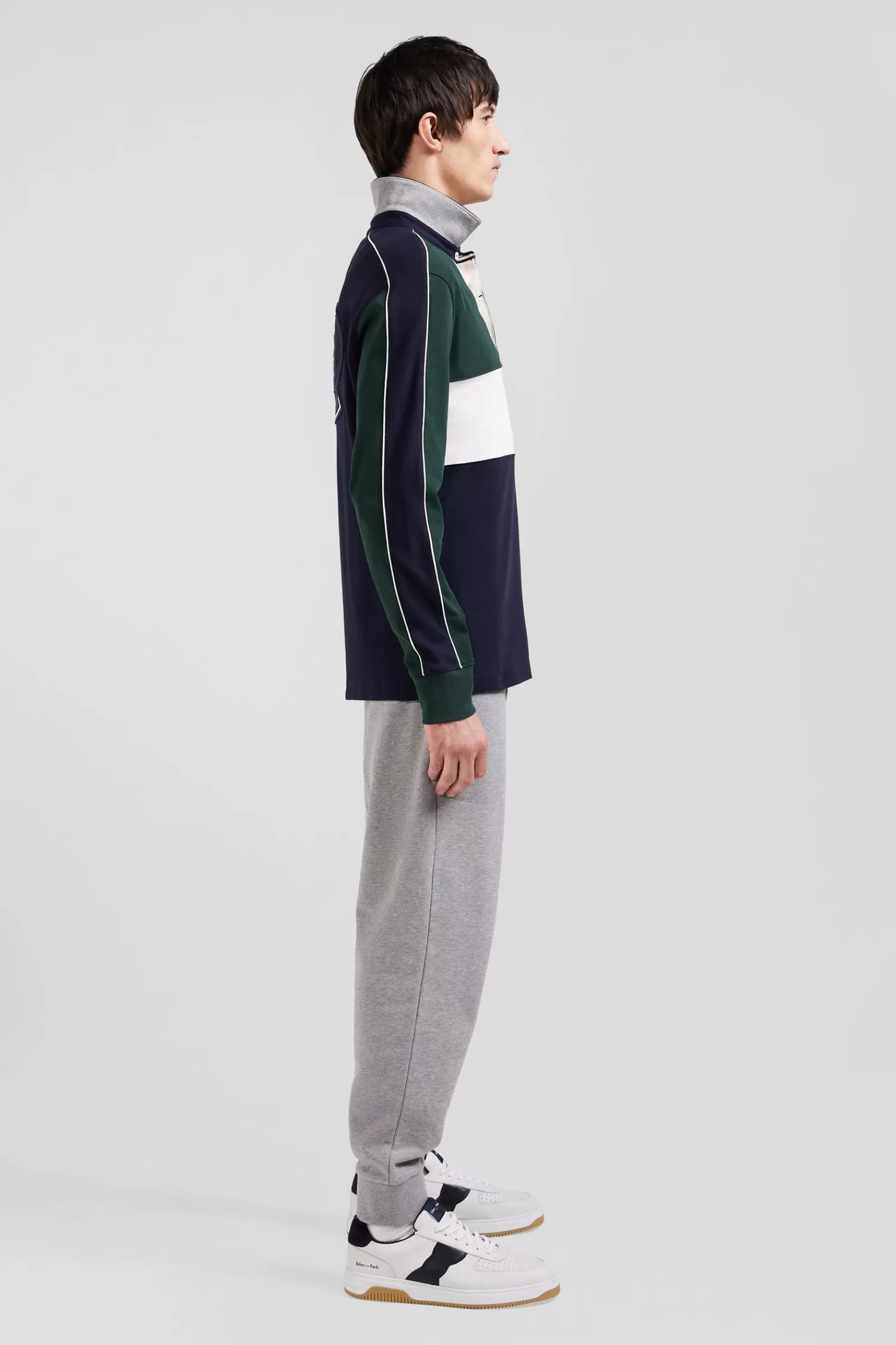 Eden Park Regular green and navy blue colorblock long-sleeved cotton rugby shirt< Rugby Shirts