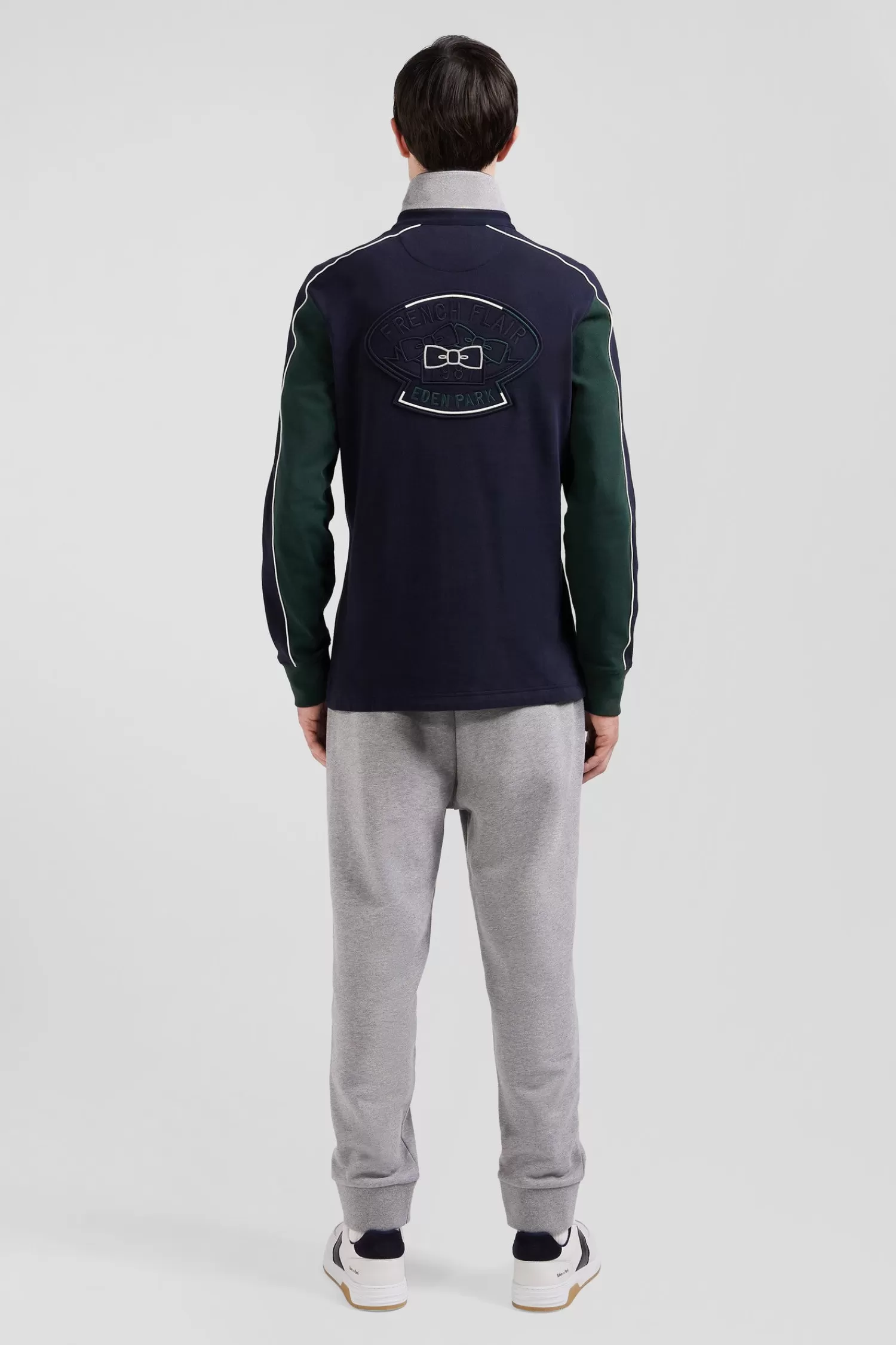 Eden Park Regular green and navy blue colorblock long-sleeved cotton rugby shirt< Rugby Shirts