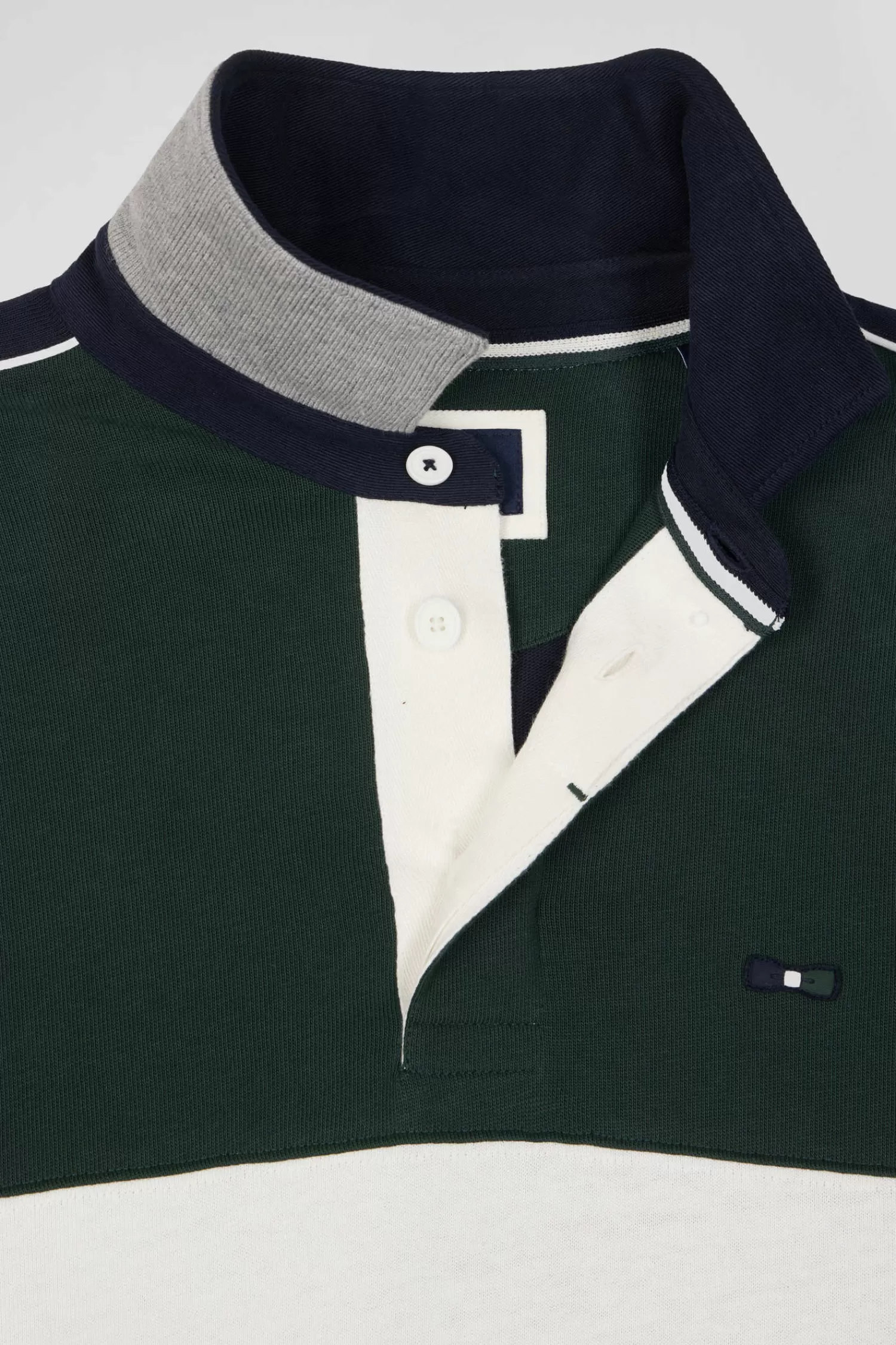 Eden Park Regular green and navy blue colorblock long-sleeved cotton rugby shirt< Rugby Shirts