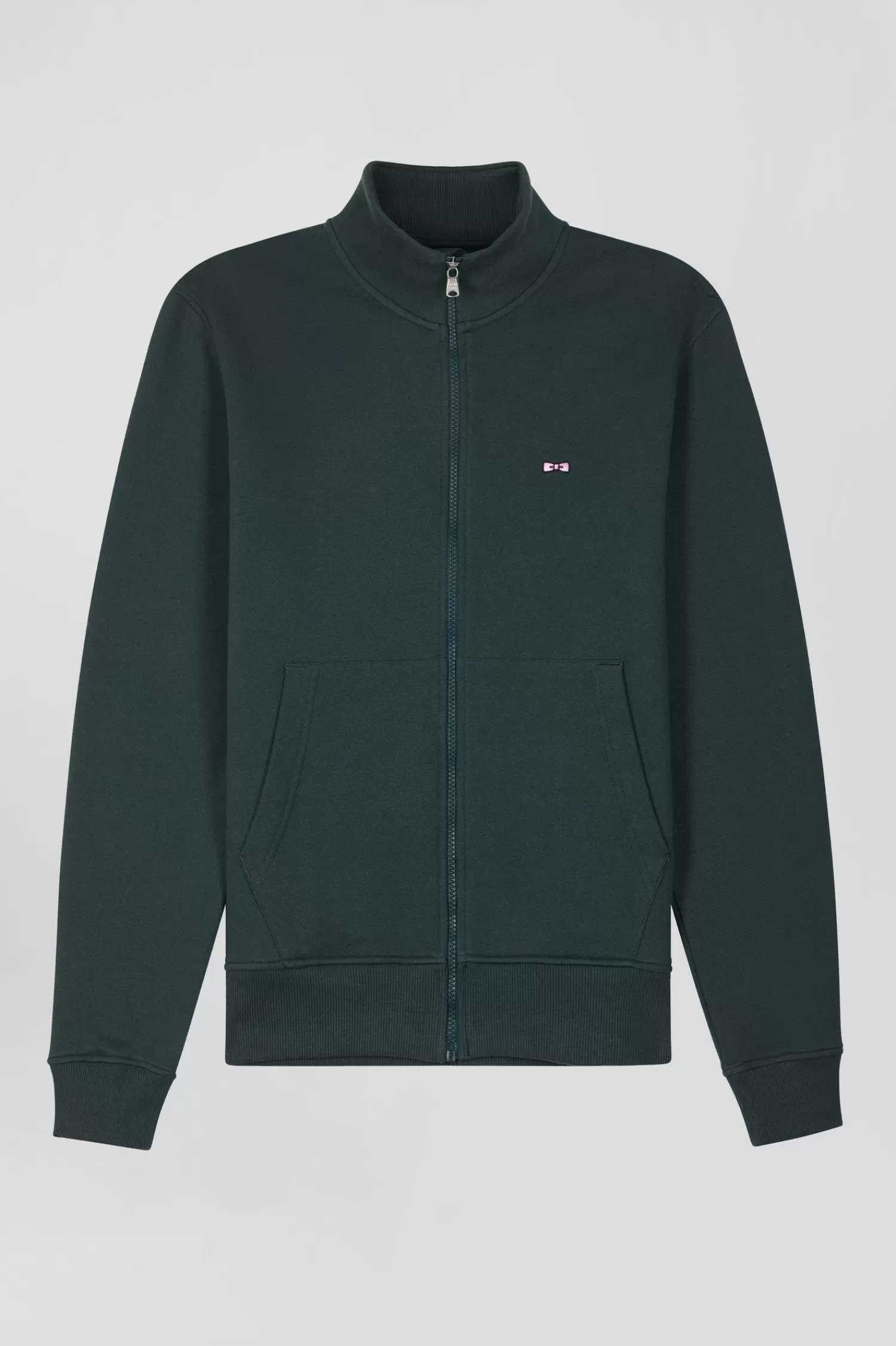 Eden Park Regular green brushed cotton fleece sweatshirt with high top collar< Sweatshirts