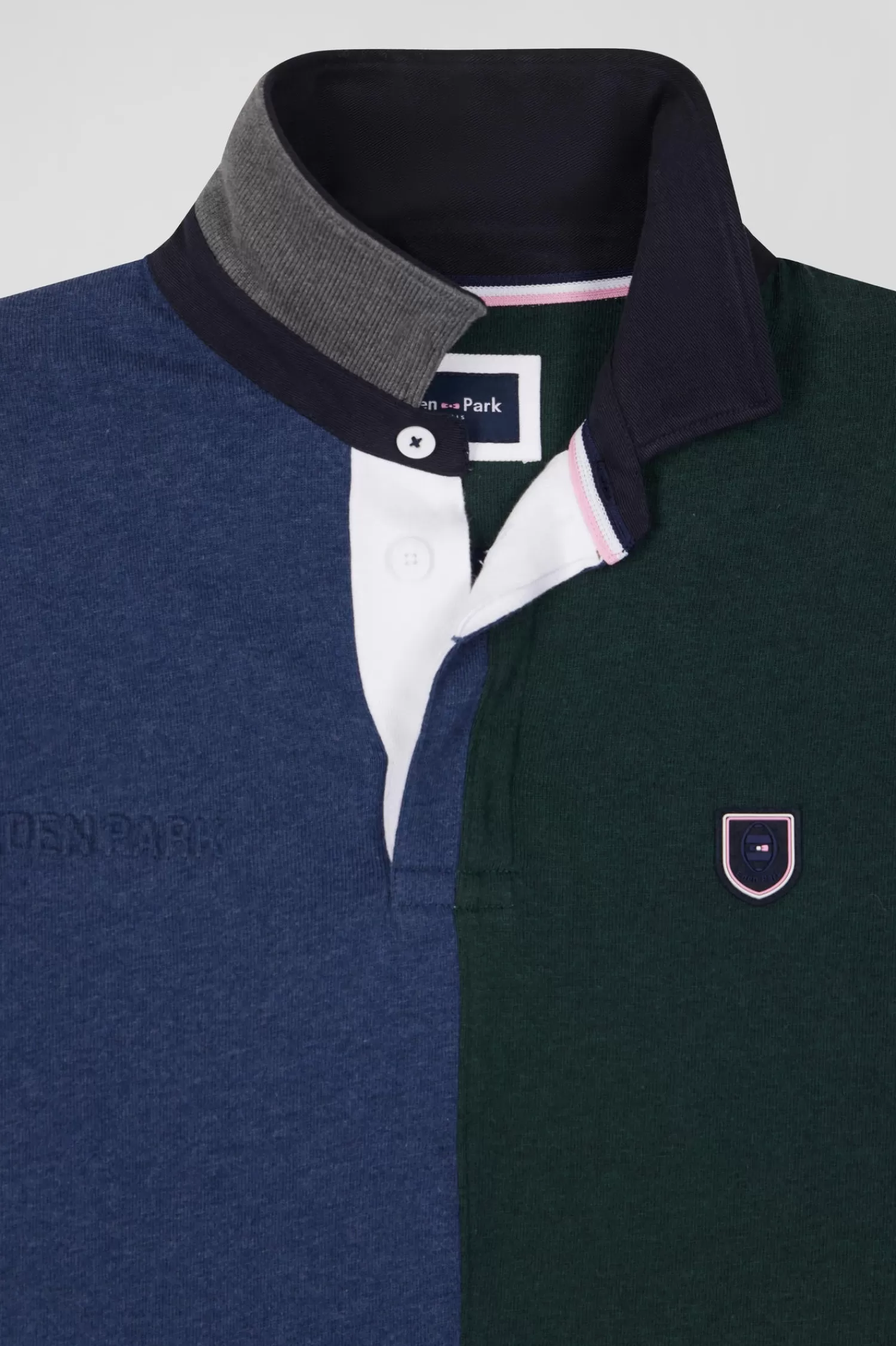 Eden Park Regular green colorblock long-sleeved cotton rugby shirt< Rugby Shirts