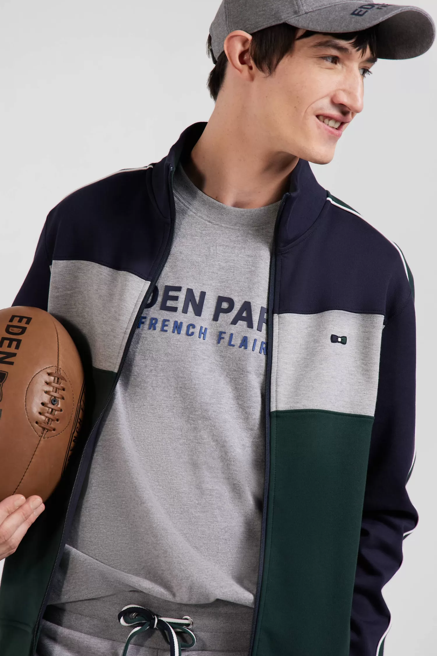 Eden Park Regular green colorblock zipped cotton blend sweatshirt< Sweatshirts