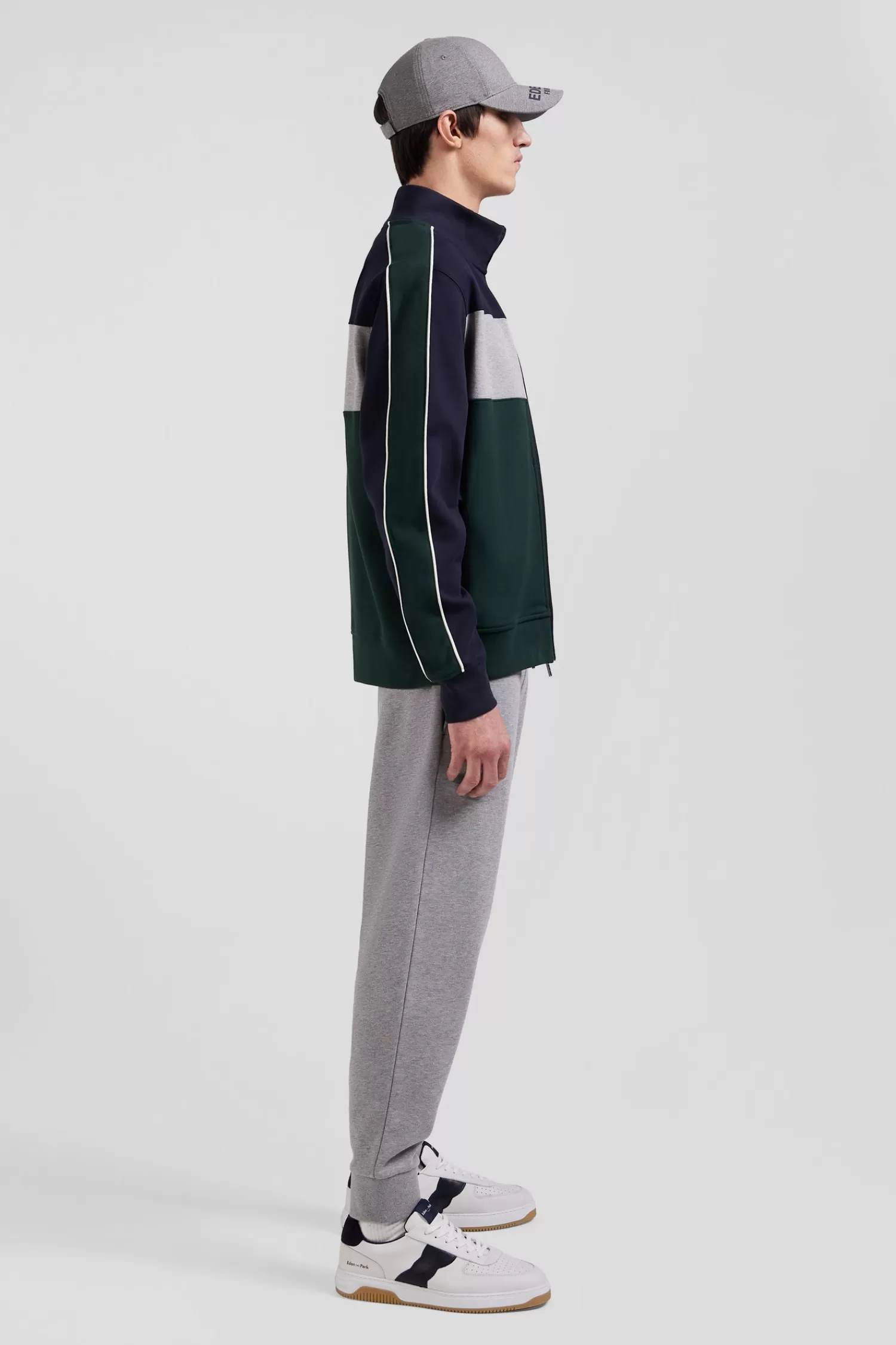 Eden Park Regular green colorblock zipped cotton blend sweatshirt< Sweatshirts