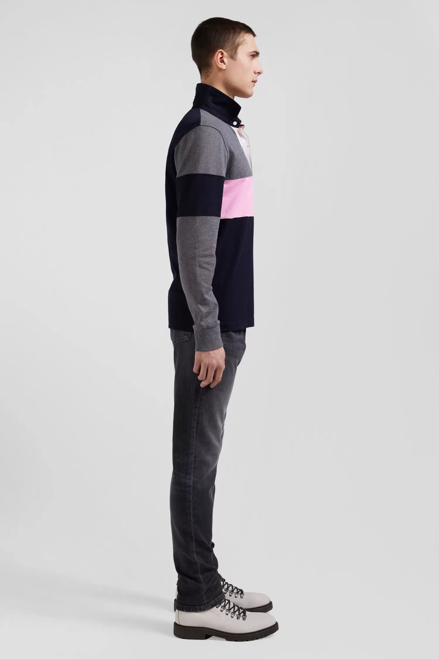Eden Park Regular green long-sleeved colourblock cotton rugby shirt with back embroidery< Rugby Shirts