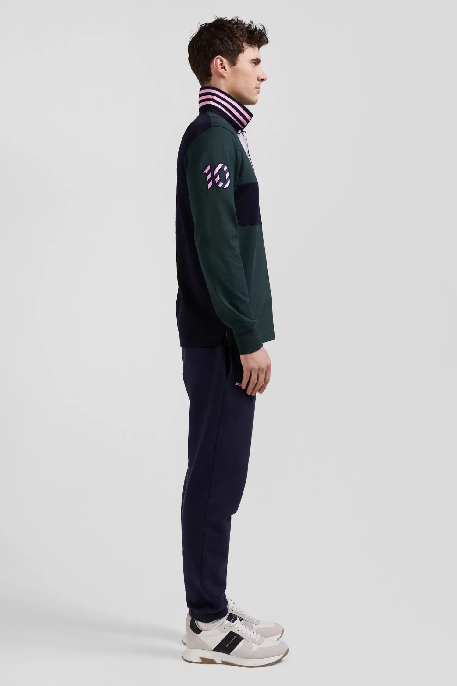 Eden Park Regular green long-sleeved cotton rugby shirt with sleeve N°10 embroidery< Rugby Shirts