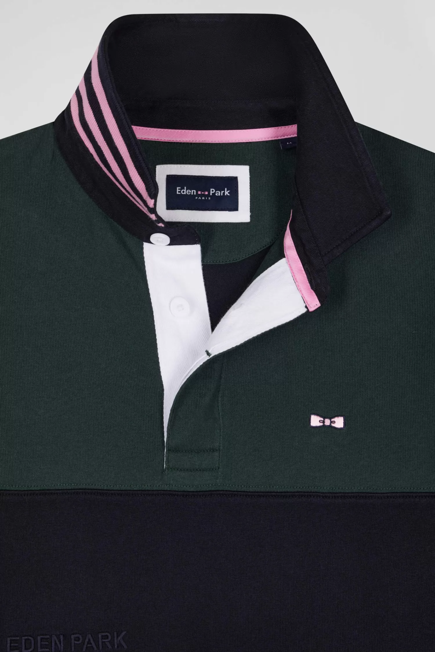 Eden Park Regular green long-sleeved cotton rugby shirt with sleeve N°10 embroidery< Rugby Shirts