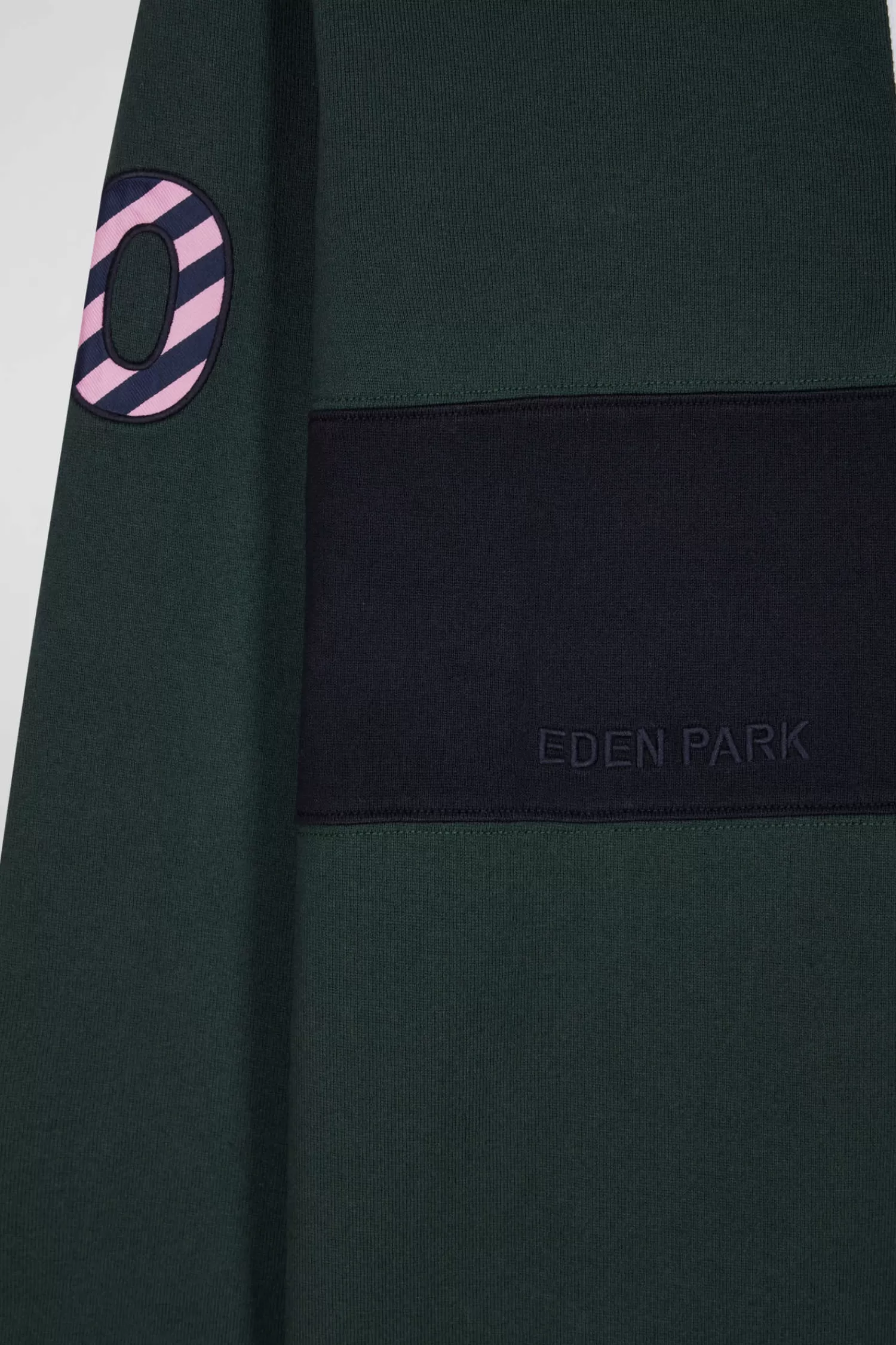Eden Park Regular green long-sleeved cotton rugby shirt with sleeve N°10 embroidery< Rugby Shirts