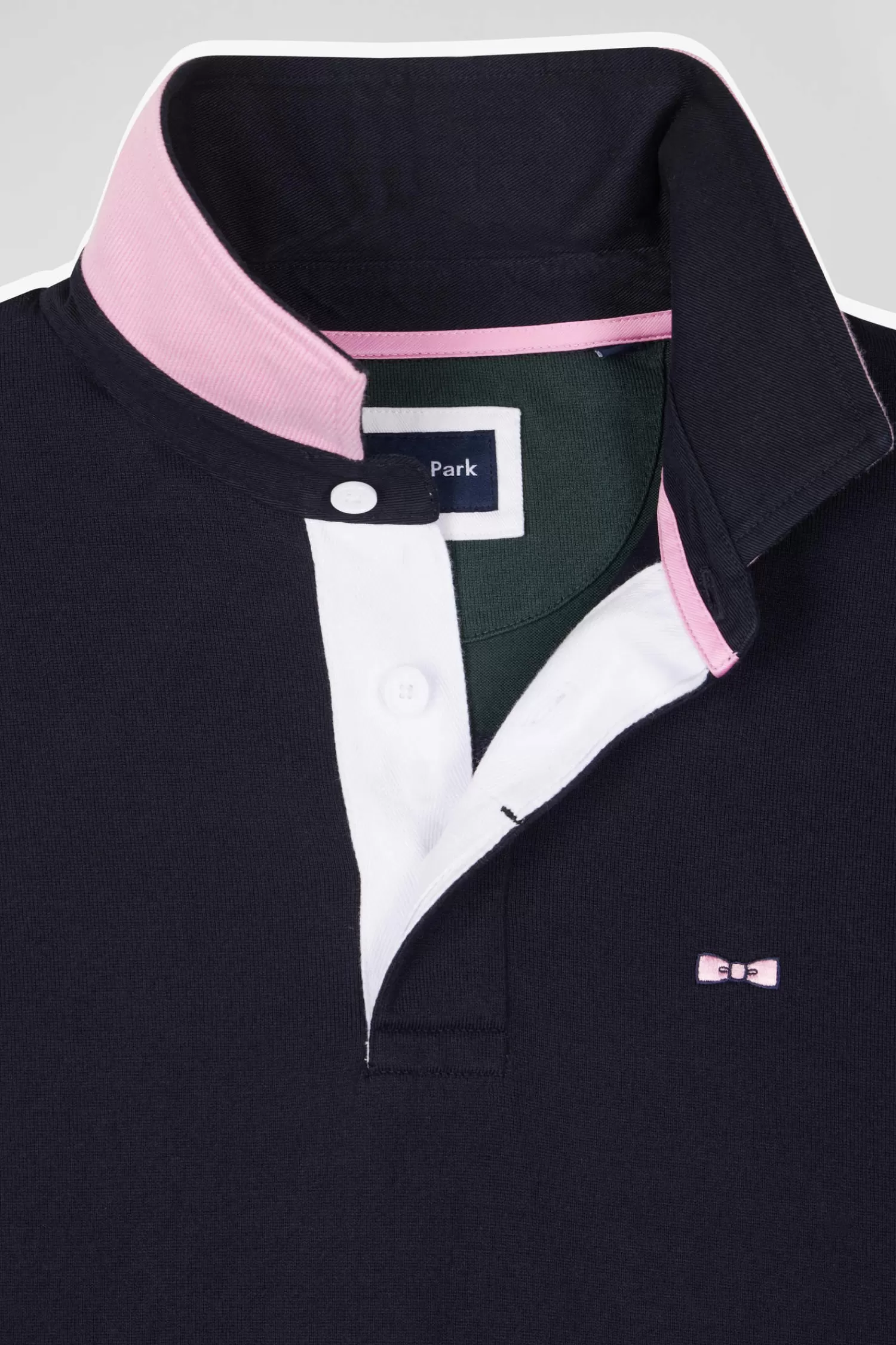Eden Park Regular green long-sleeved cotton rugby shirt with tie fabric patchwork< Rugby Shirts