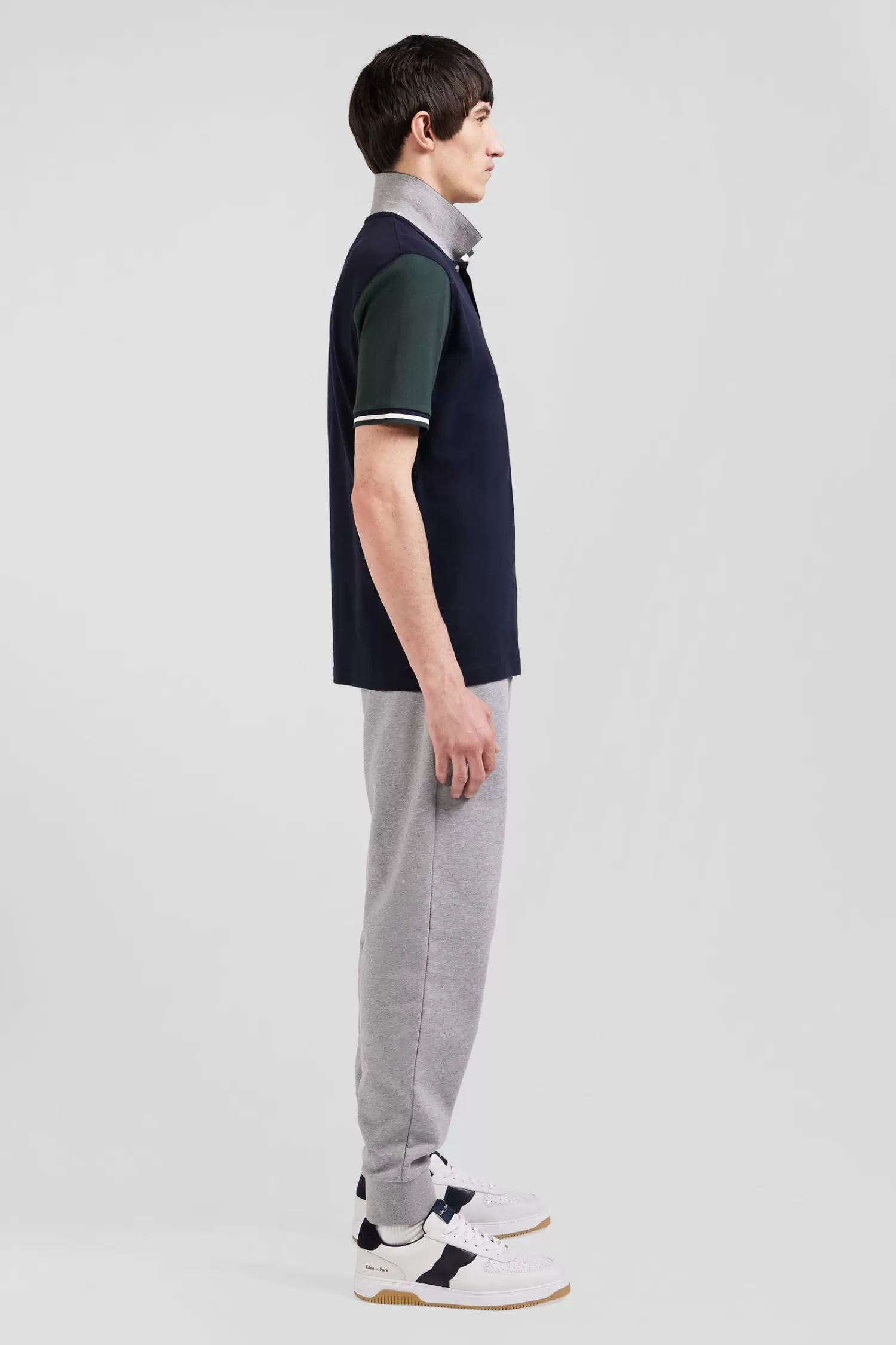 Eden Park Regular green short-sleeved cotton piqué polo shirt with jacquard collar< Polos