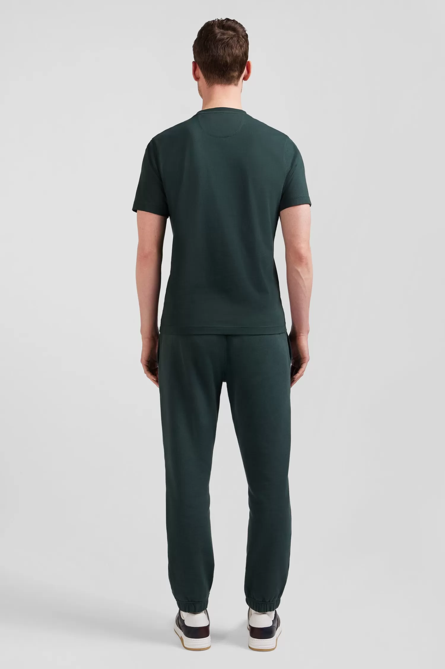 Eden Park Regular green short-sleeved cotton T-shirt with tie patchwork emblem< T-shirts
