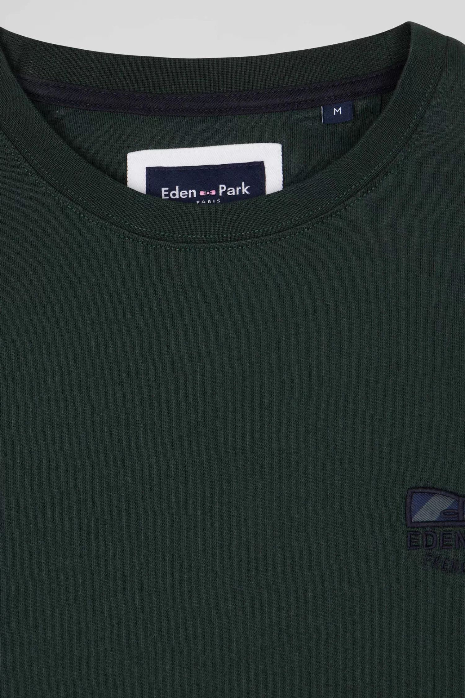 Eden Park Regular green short-sleeved cotton T-shirt with tie patchwork emblem< T-shirts
