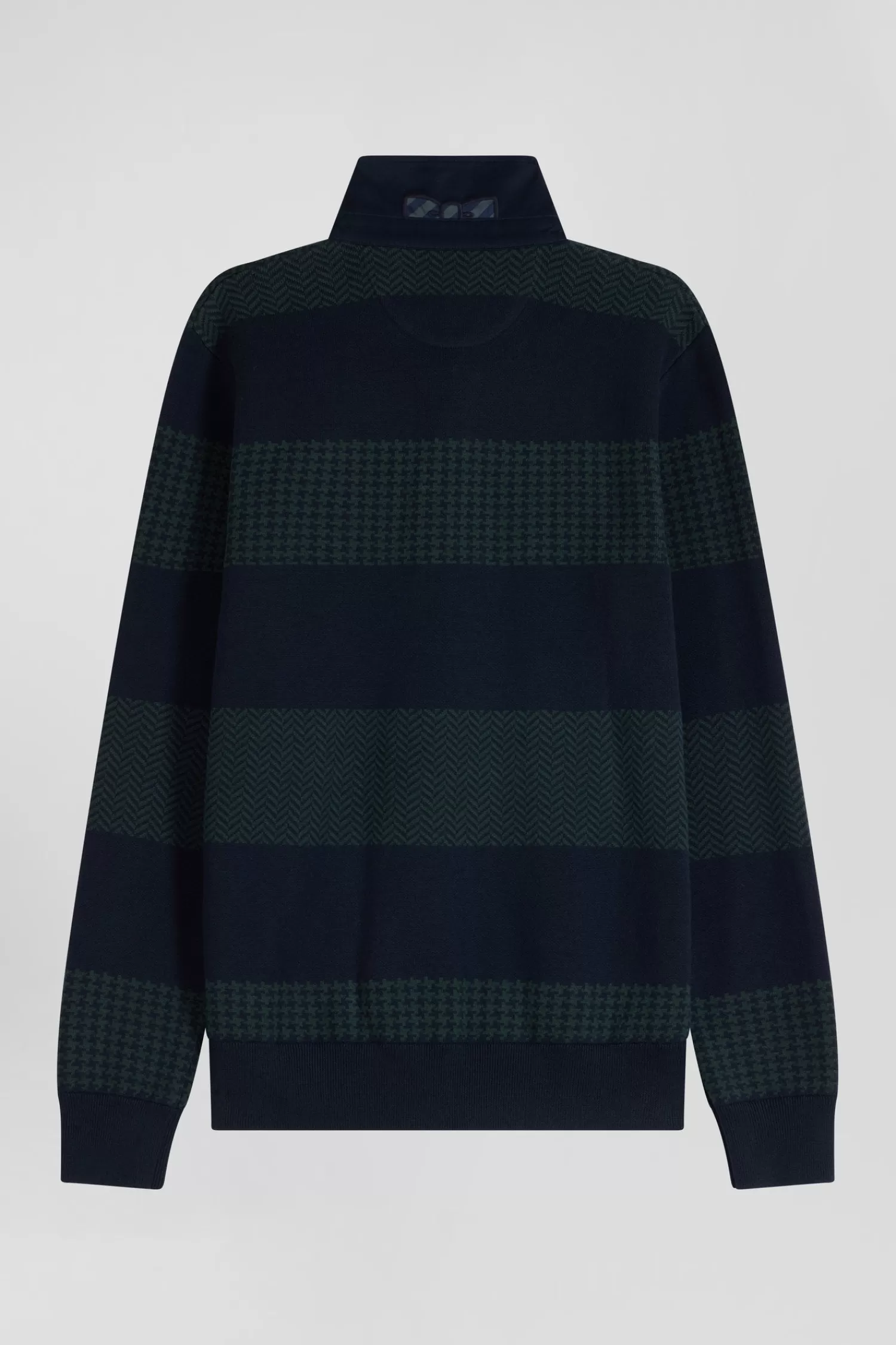 Eden Park Regular green striped cotton jersey jumper with houndstooth jacquard and and rugby shirt collar< Sweaters
