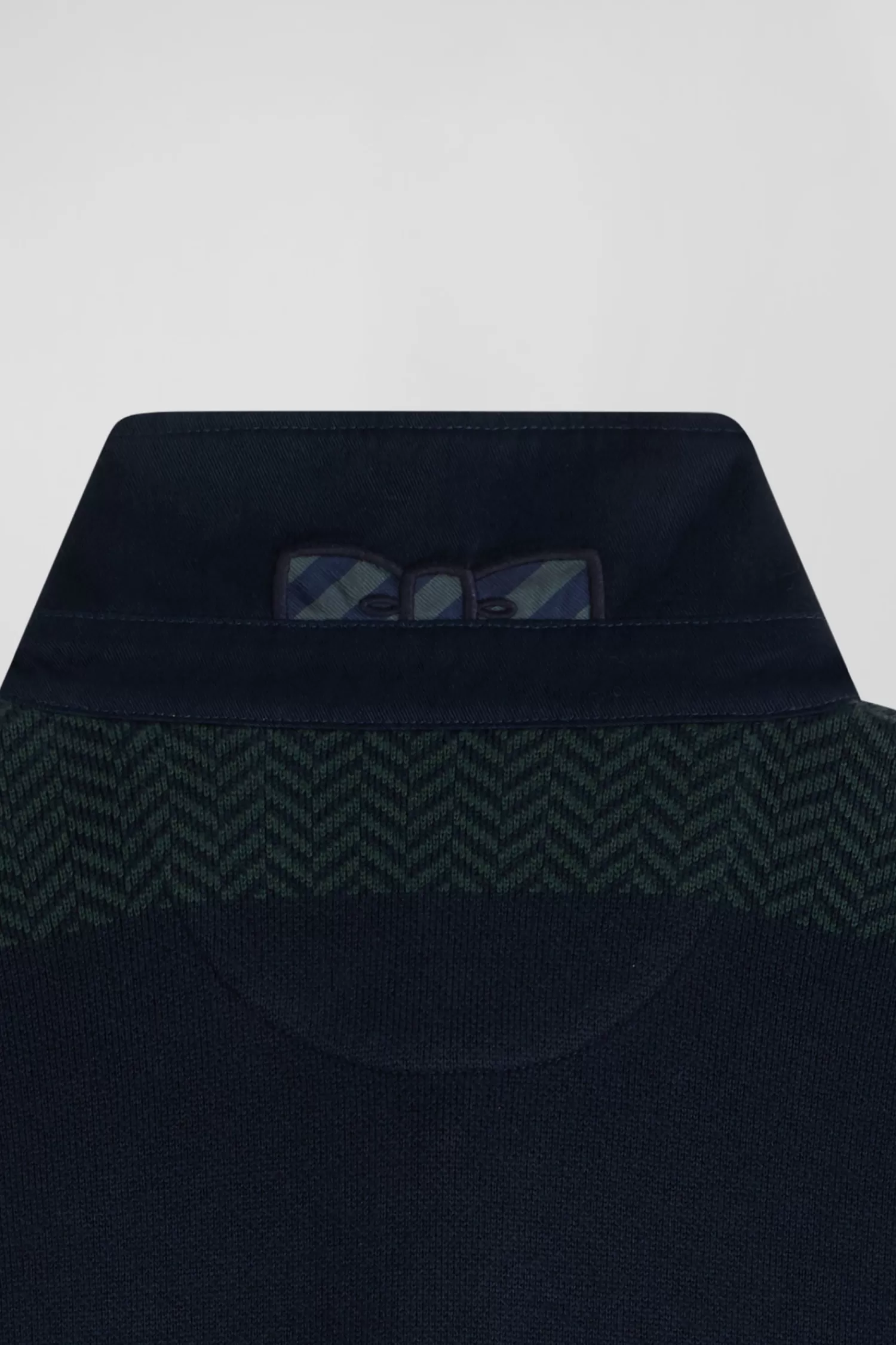 Eden Park Regular green striped cotton jersey jumper with houndstooth jacquard and and rugby shirt collar< Sweaters