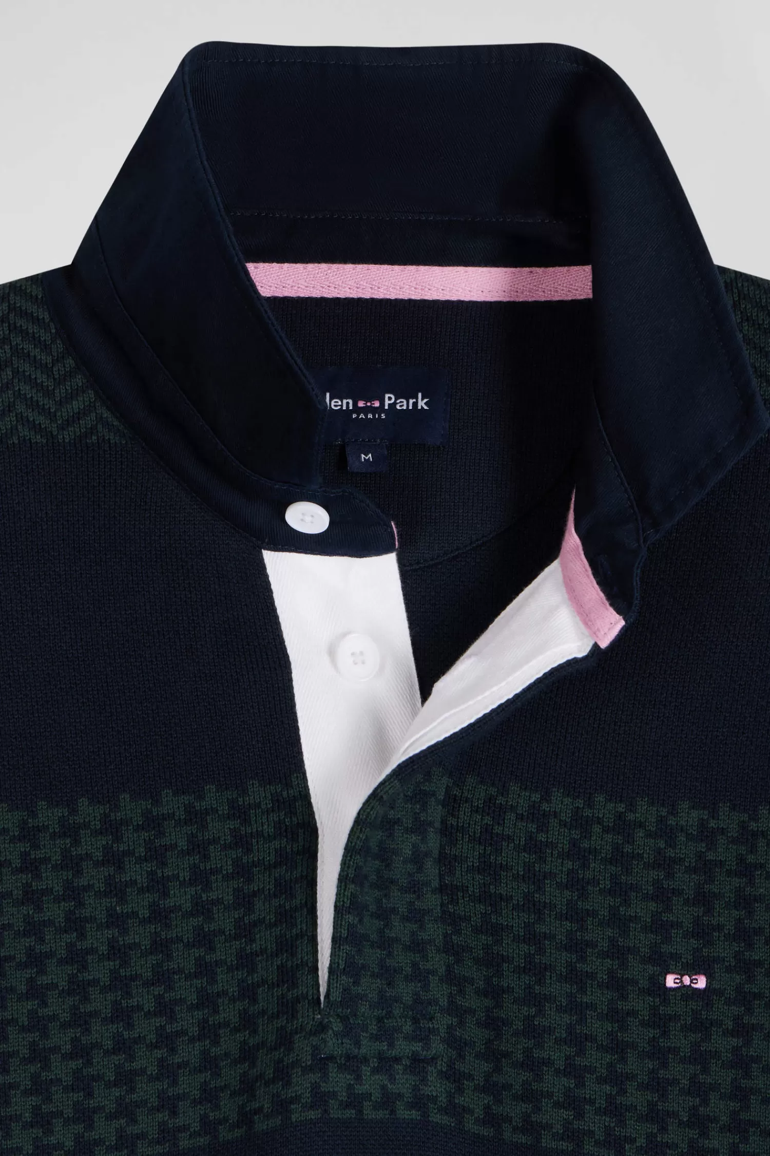 Eden Park Regular green striped cotton jersey jumper with houndstooth jacquard and and rugby shirt collar< Sweaters
