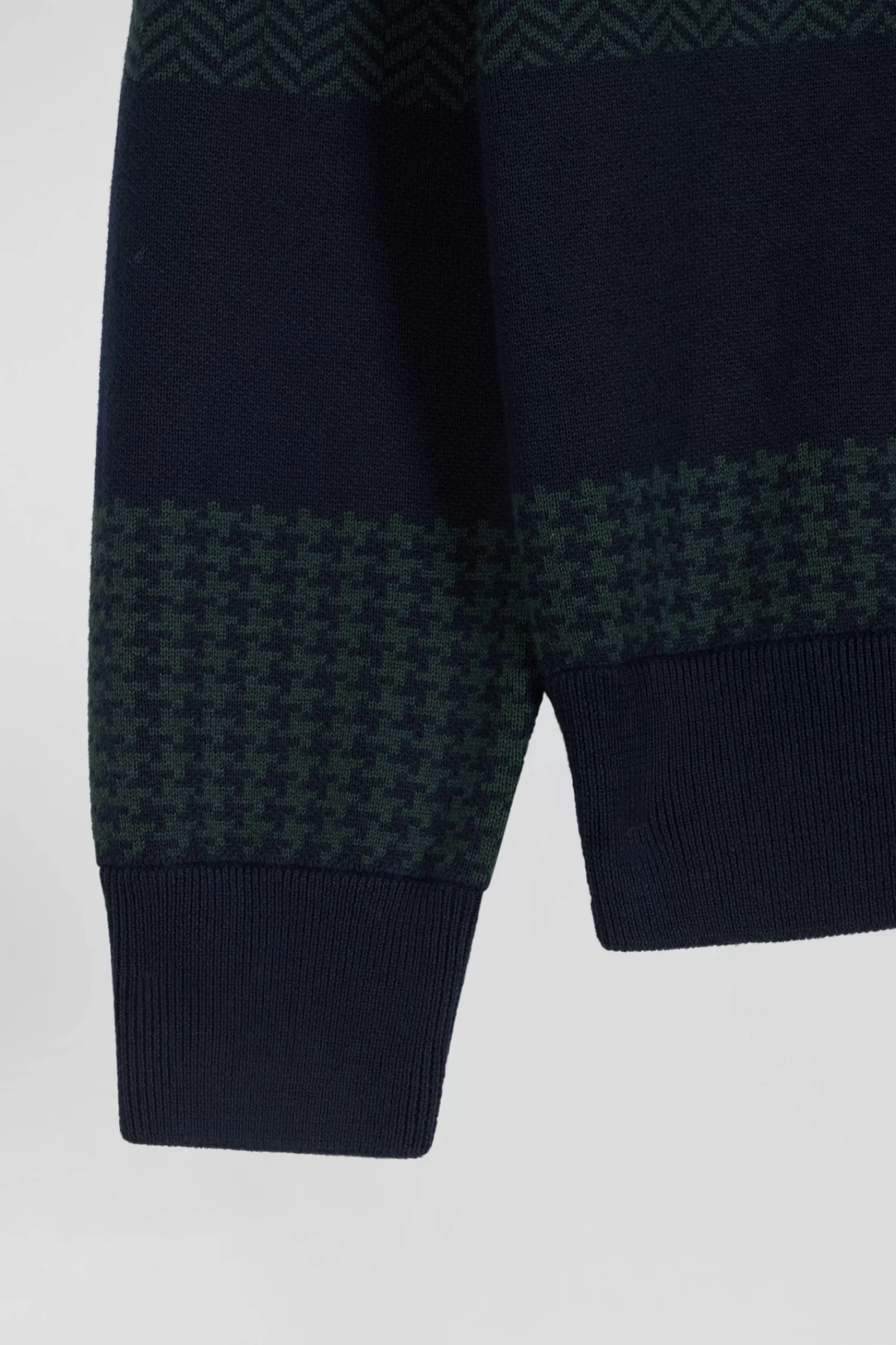 Eden Park Regular green striped cotton jersey jumper with houndstooth jacquard and and rugby shirt collar< Sweaters