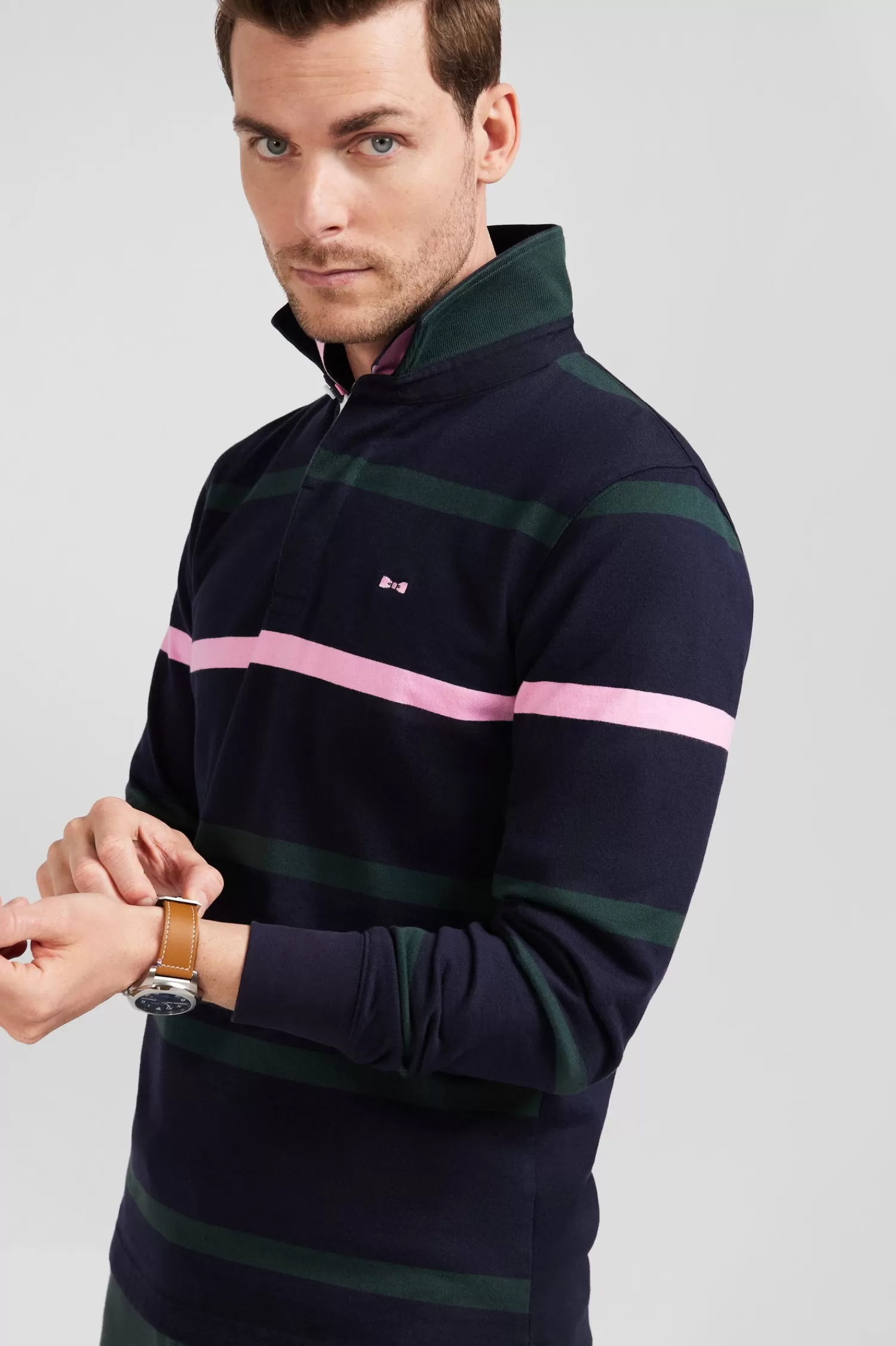 Eden Park Regular green striped long-sleeved cotton rugby shirt with back embroidery< Rugby Shirts