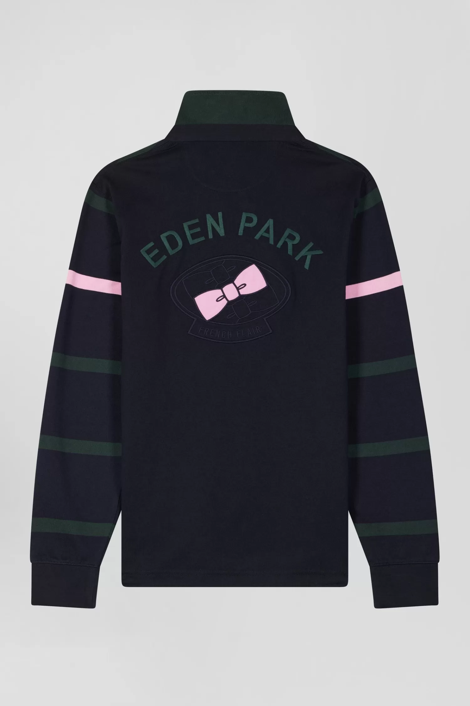 Eden Park Regular green striped long-sleeved cotton rugby shirt with back embroidery< Rugby Shirts