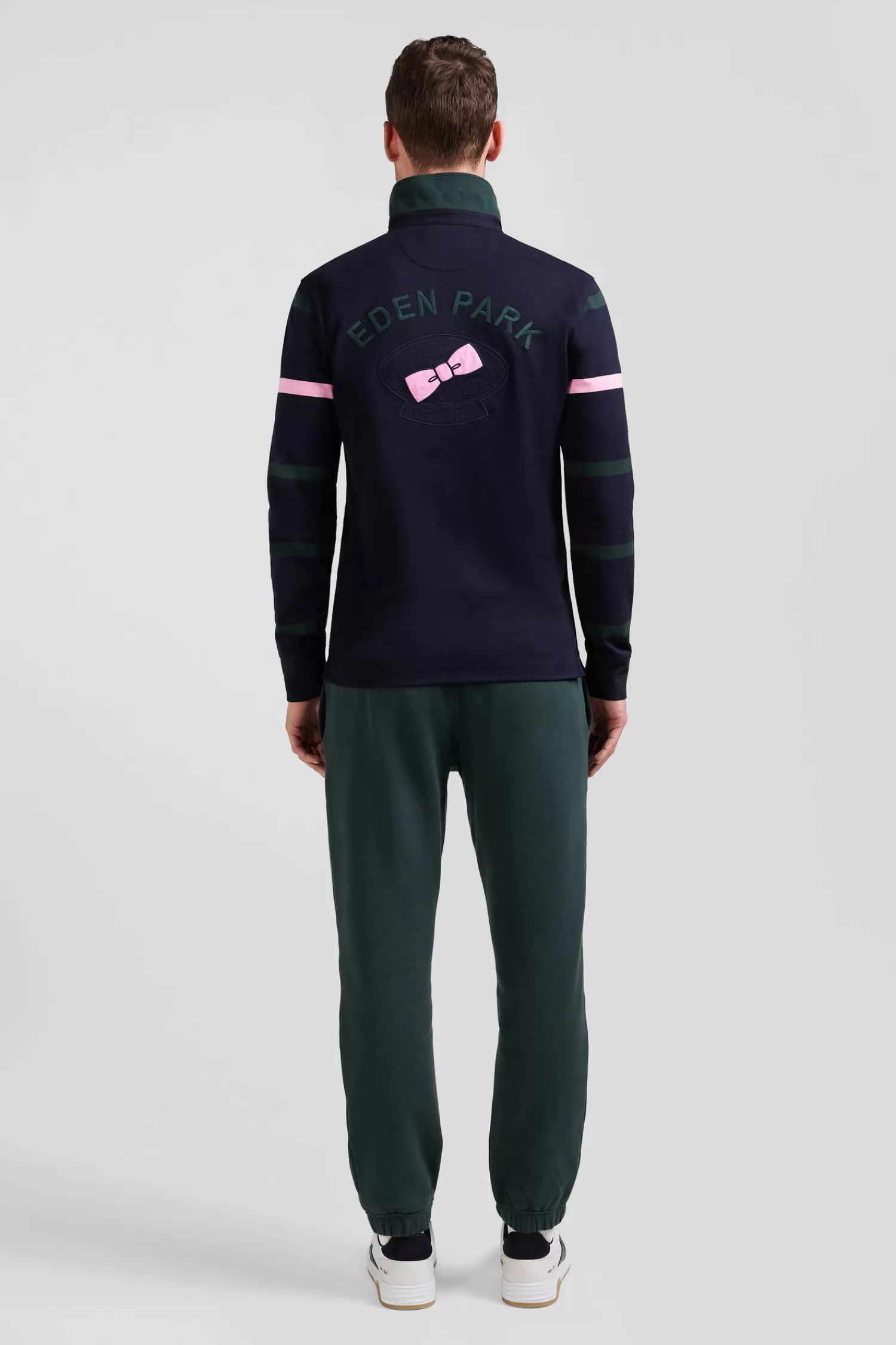 Eden Park Regular green striped long-sleeved cotton rugby shirt with back embroidery< Rugby Shirts