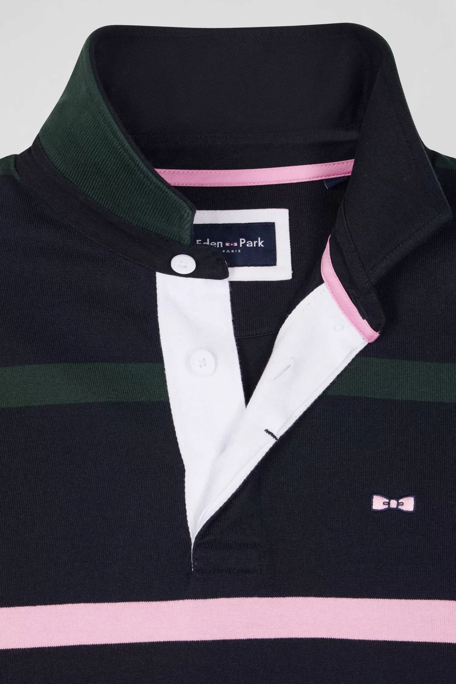 Eden Park Regular green striped long-sleeved cotton rugby shirt with back embroidery< Rugby Shirts