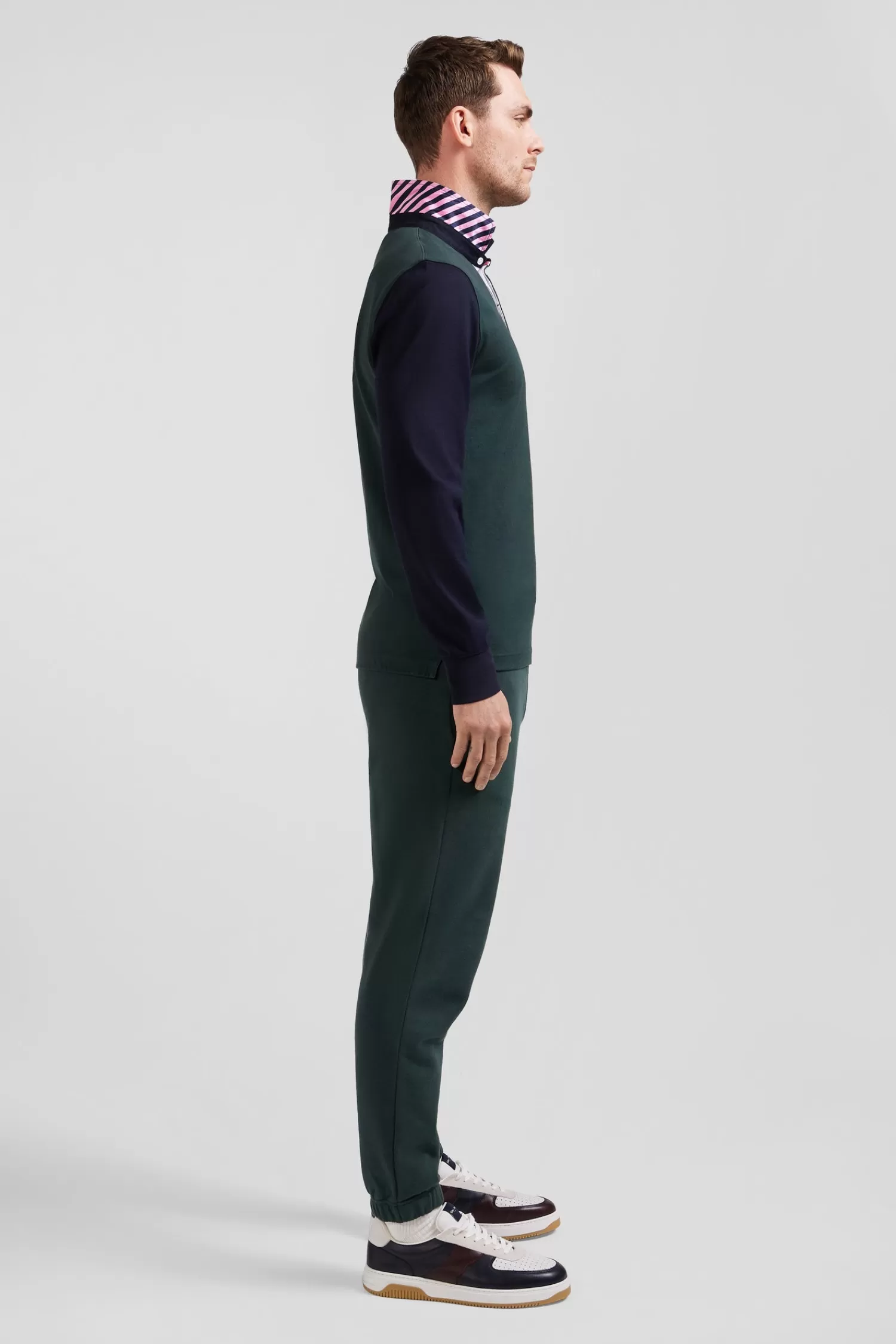 Eden Park Regular green striped long-sleeved cotton rugby shirt with tie fabric patchwork< Rugby Shirts