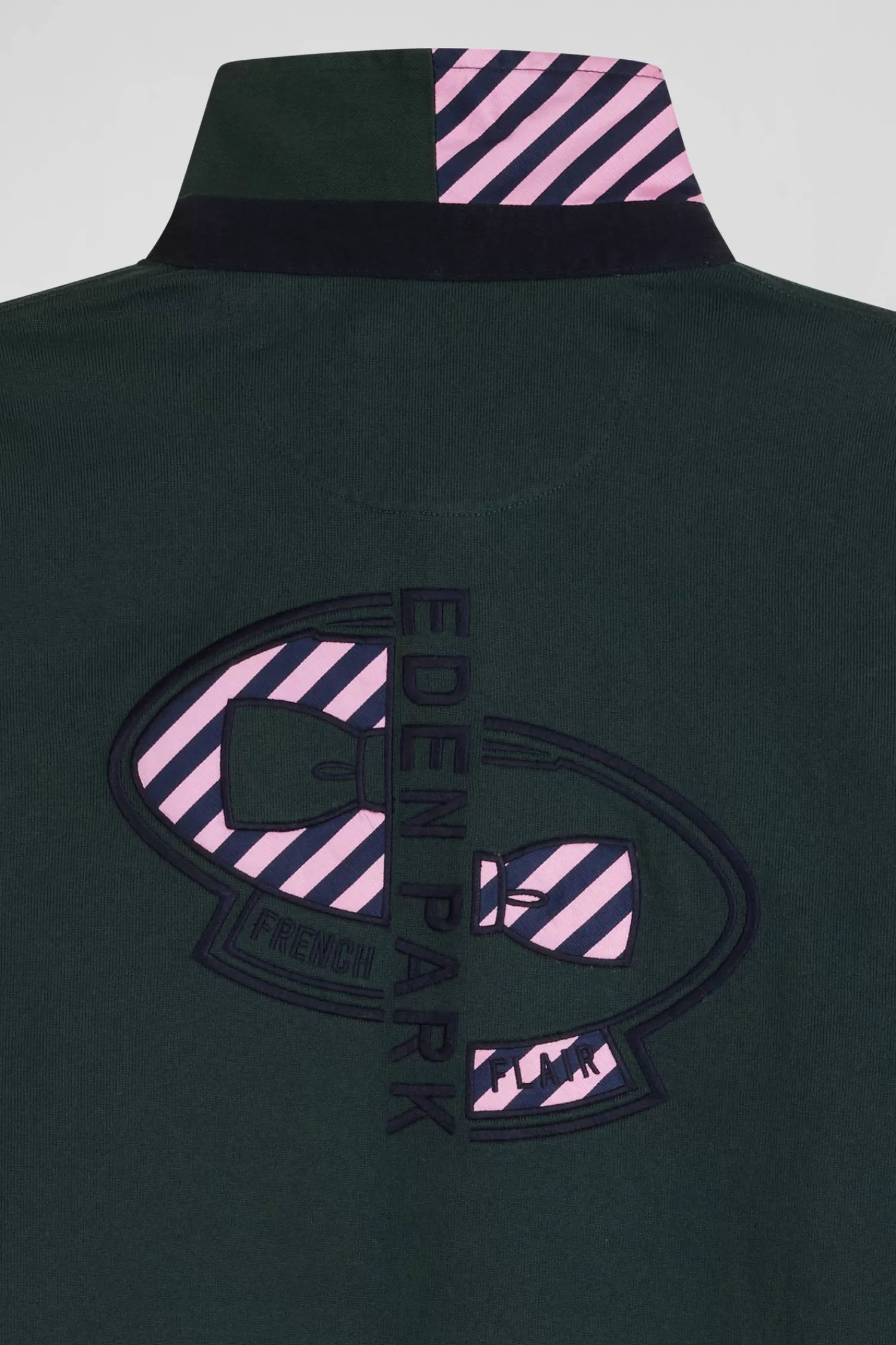 Eden Park Regular green striped long-sleeved cotton rugby shirt with tie fabric patchwork< Rugby Shirts
