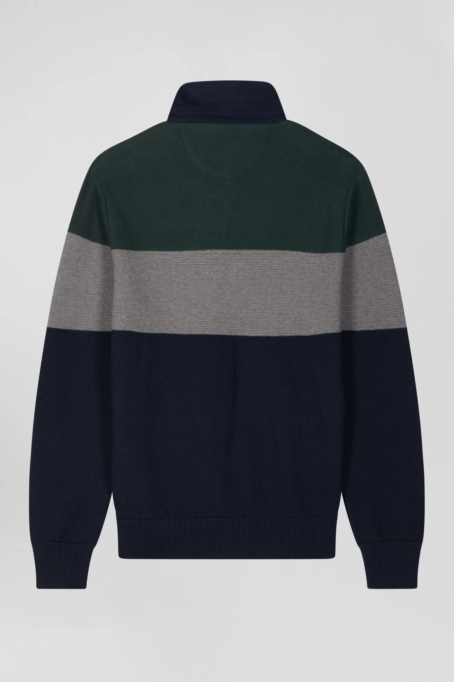 Eden Park Regular green wool and cotton jumper with knit patterns and rugby shirt collar< Sweaters
