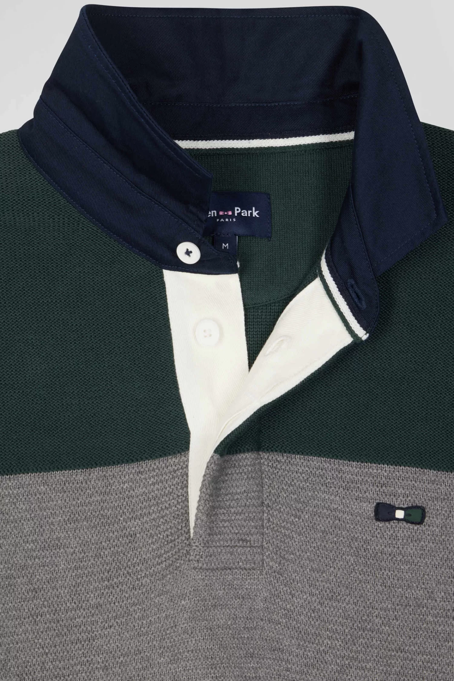 Eden Park Regular green wool and cotton jumper with knit patterns and rugby shirt collar< Sweaters