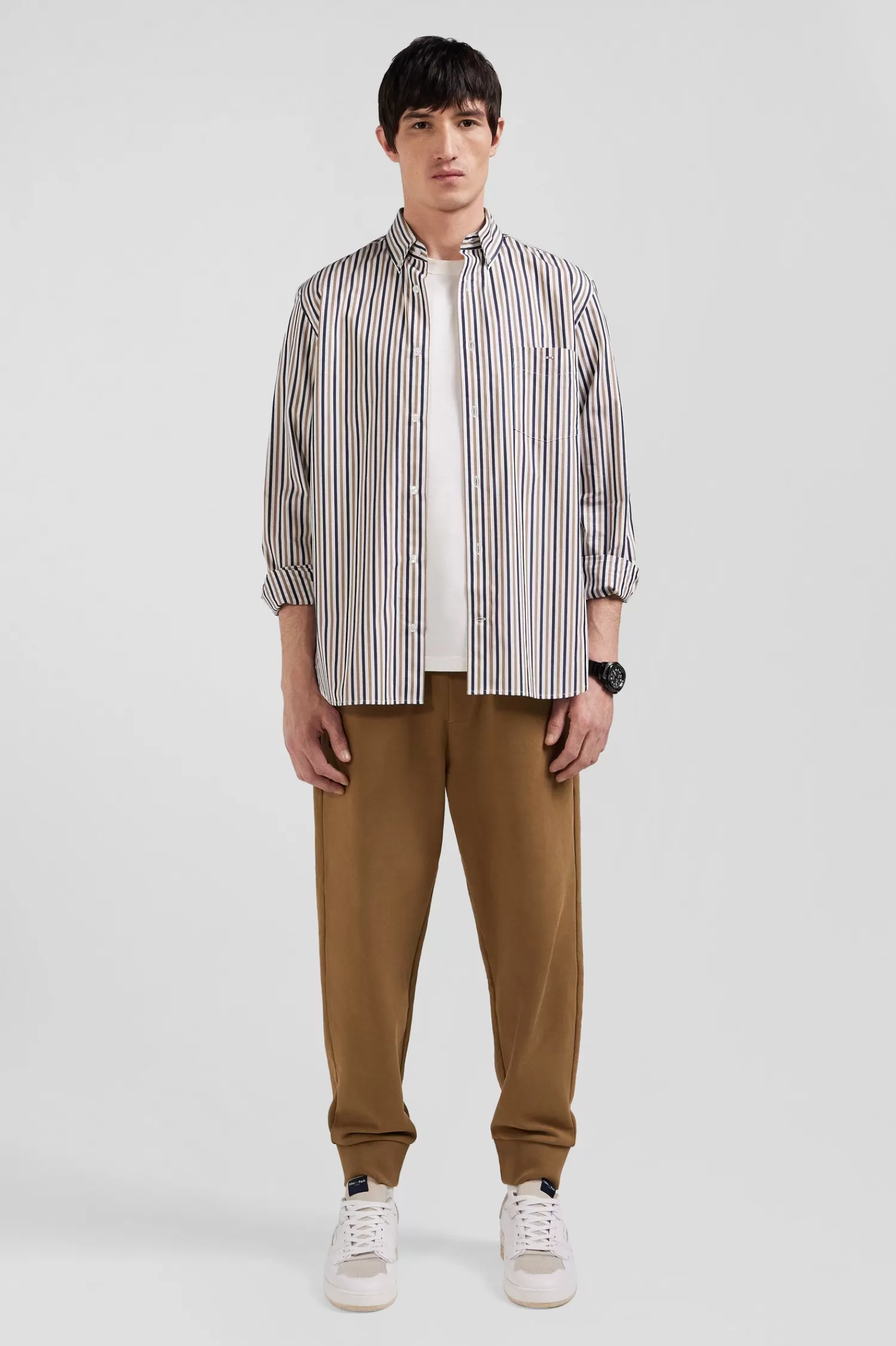 Eden Park Regular greige striped cotton poplin shirt< Shirts