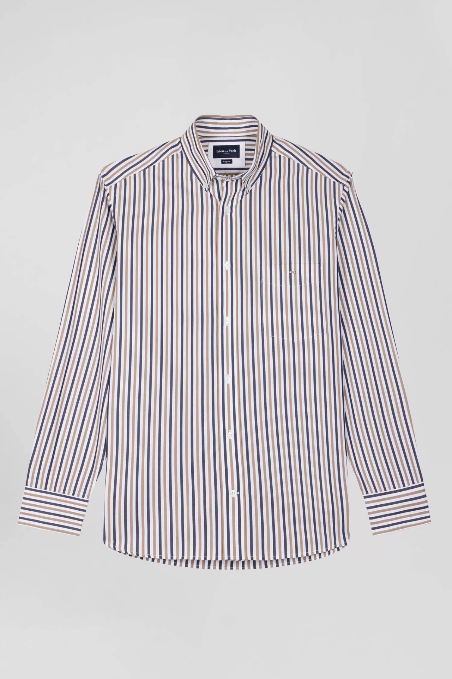 Eden Park Regular greige striped cotton poplin shirt< Shirts