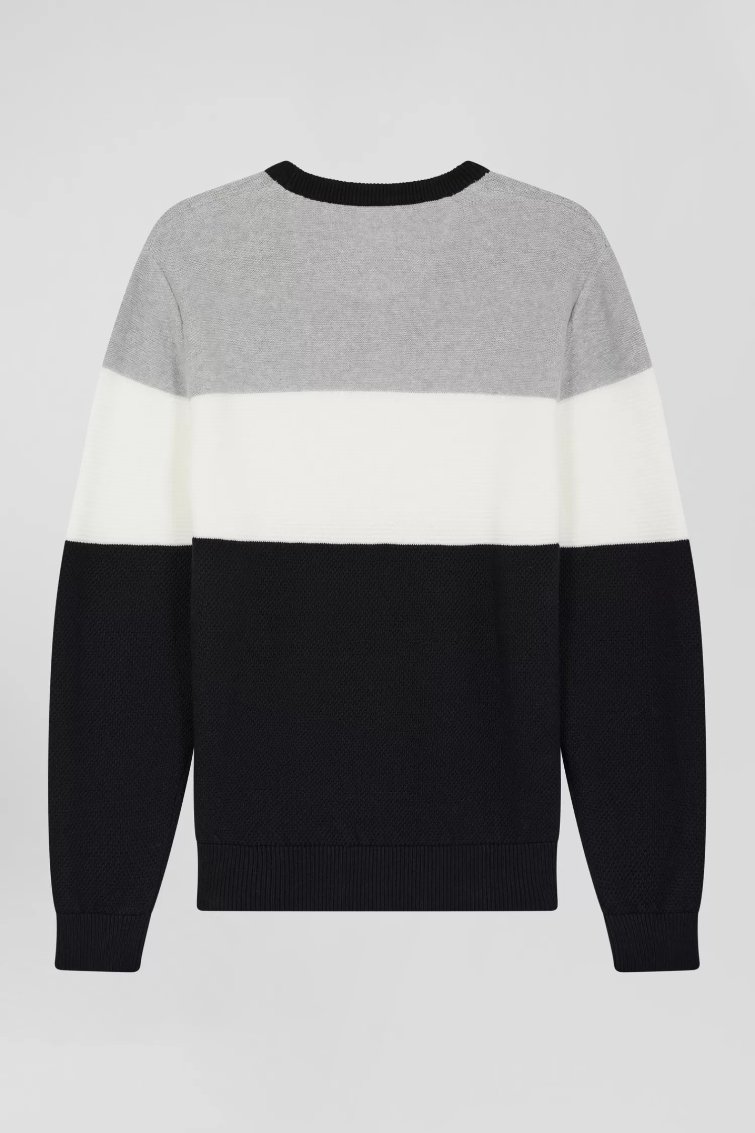 Eden Park Regular grey and white cotton crew neck jumper with knit patterns< Sweaters