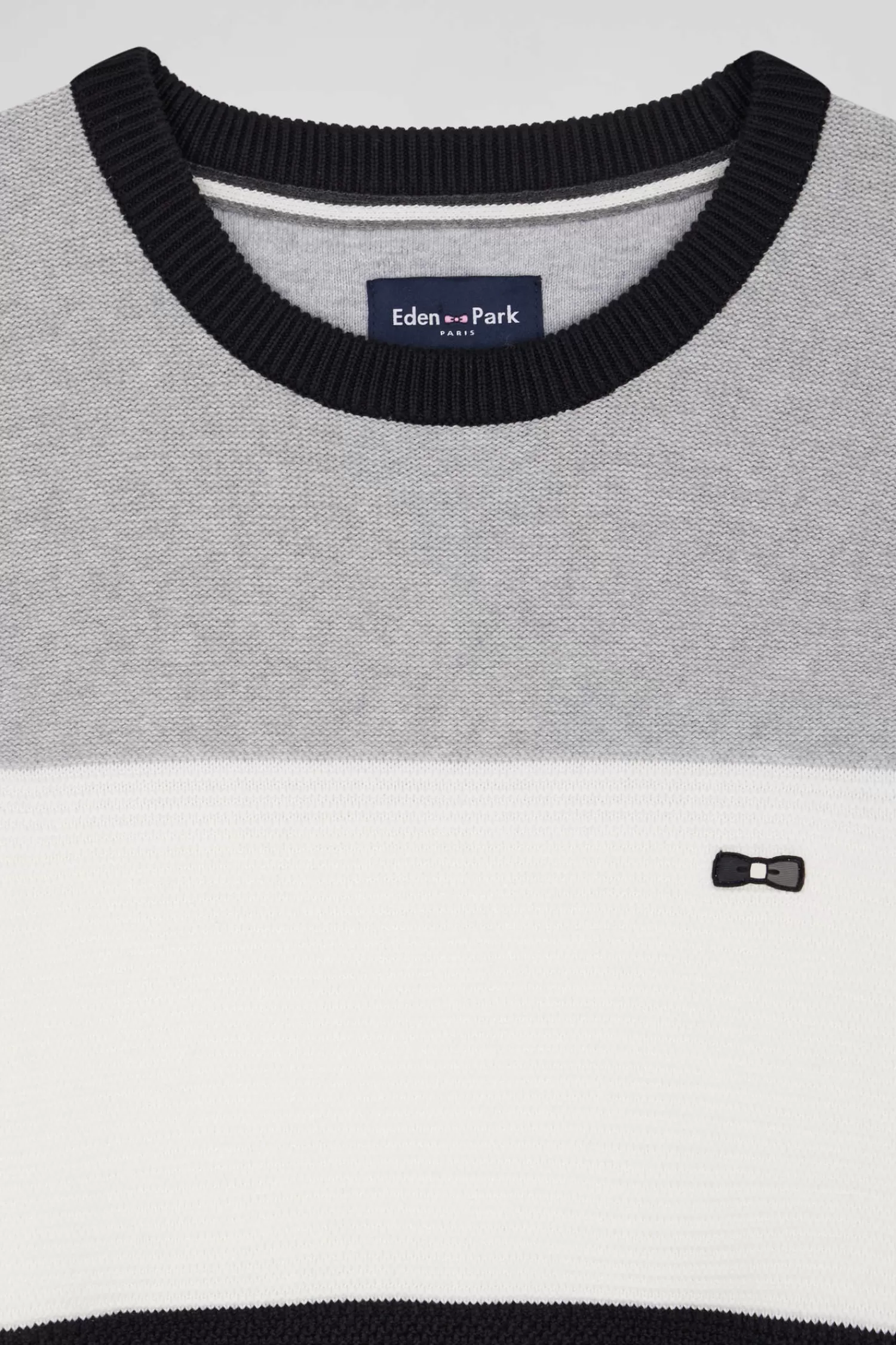 Eden Park Regular grey and white cotton crew neck jumper with knit patterns< Sweaters