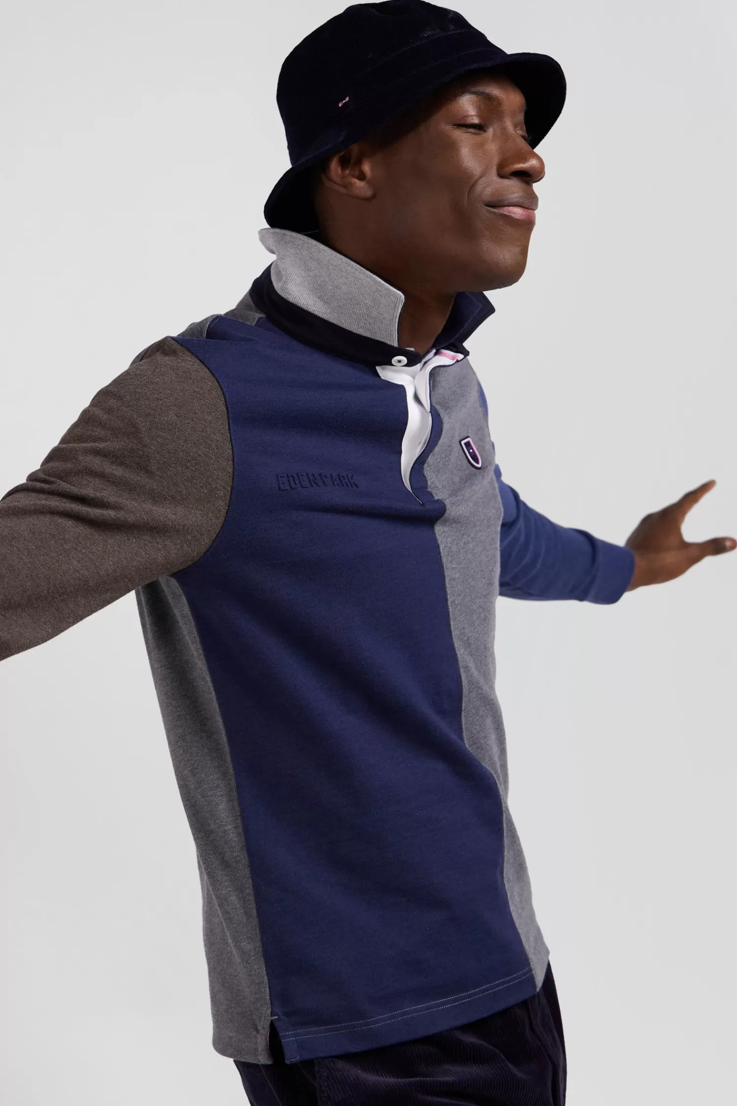 Eden Park Regular grey colorblock long-sleeved cotton rugby shirt< Rugby Shirts