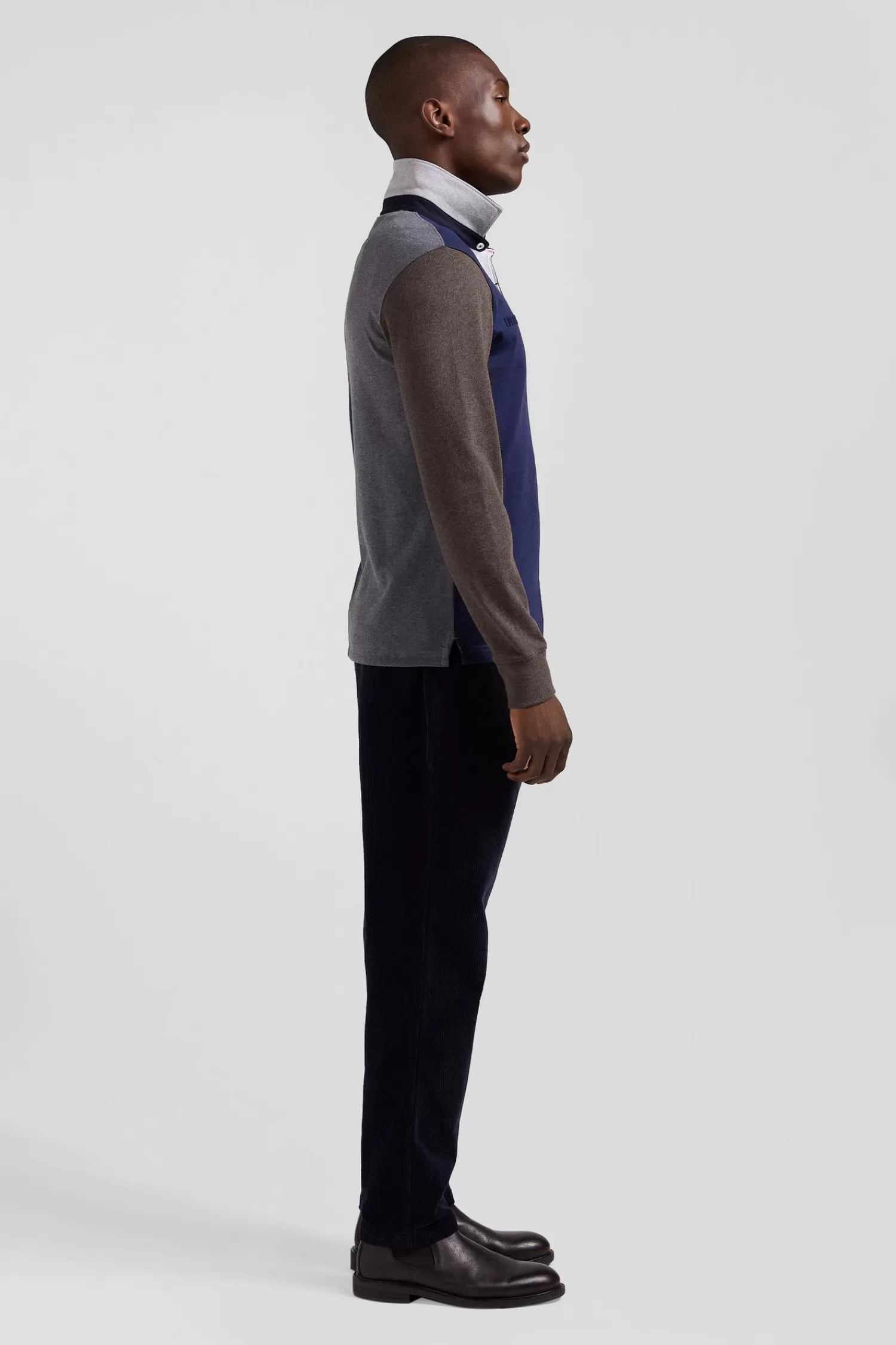 Eden Park Regular grey colorblock long-sleeved cotton rugby shirt< Rugby Shirts